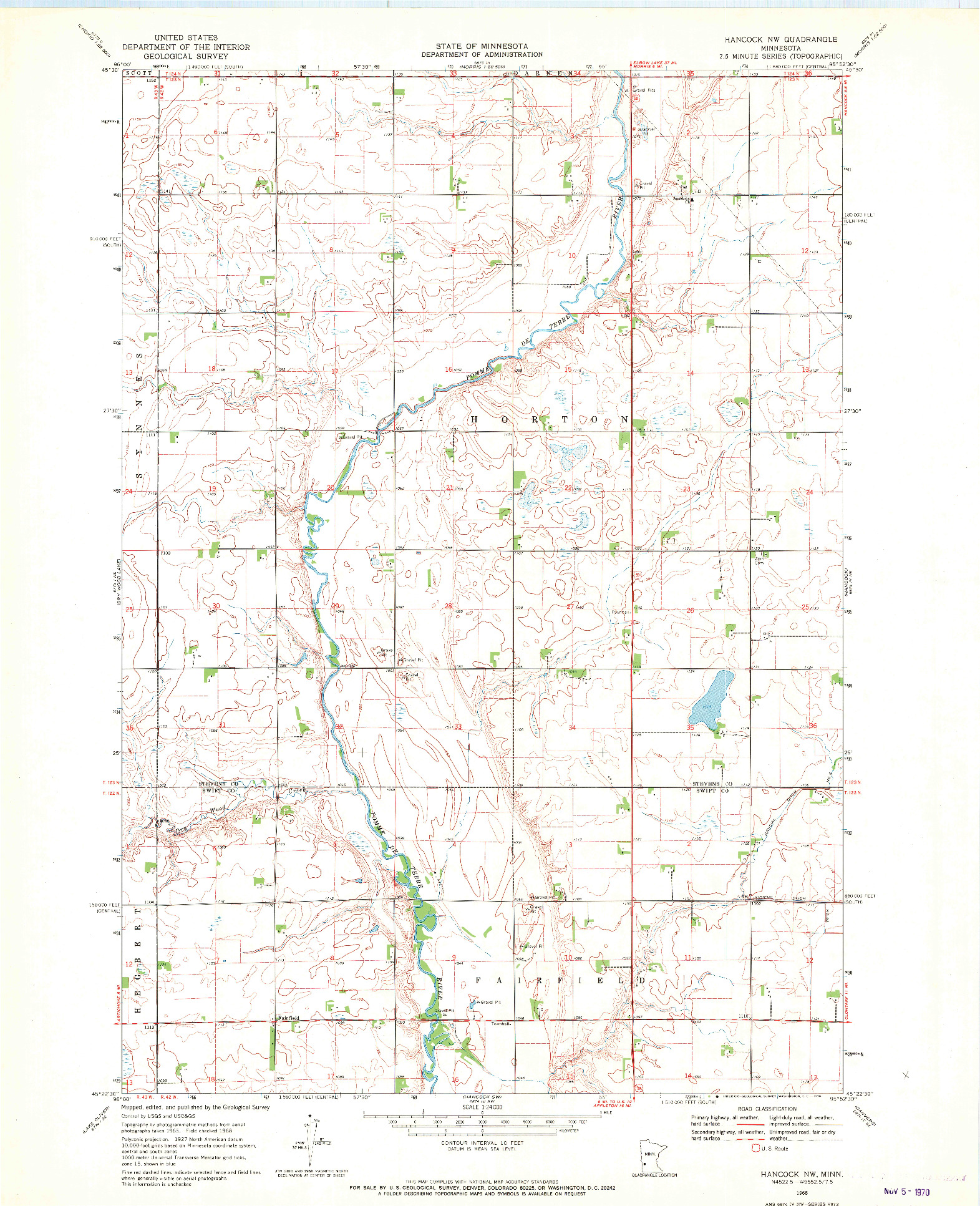 USGS 1:24000-SCALE QUADRANGLE FOR HANCOCK NW, MN 1968