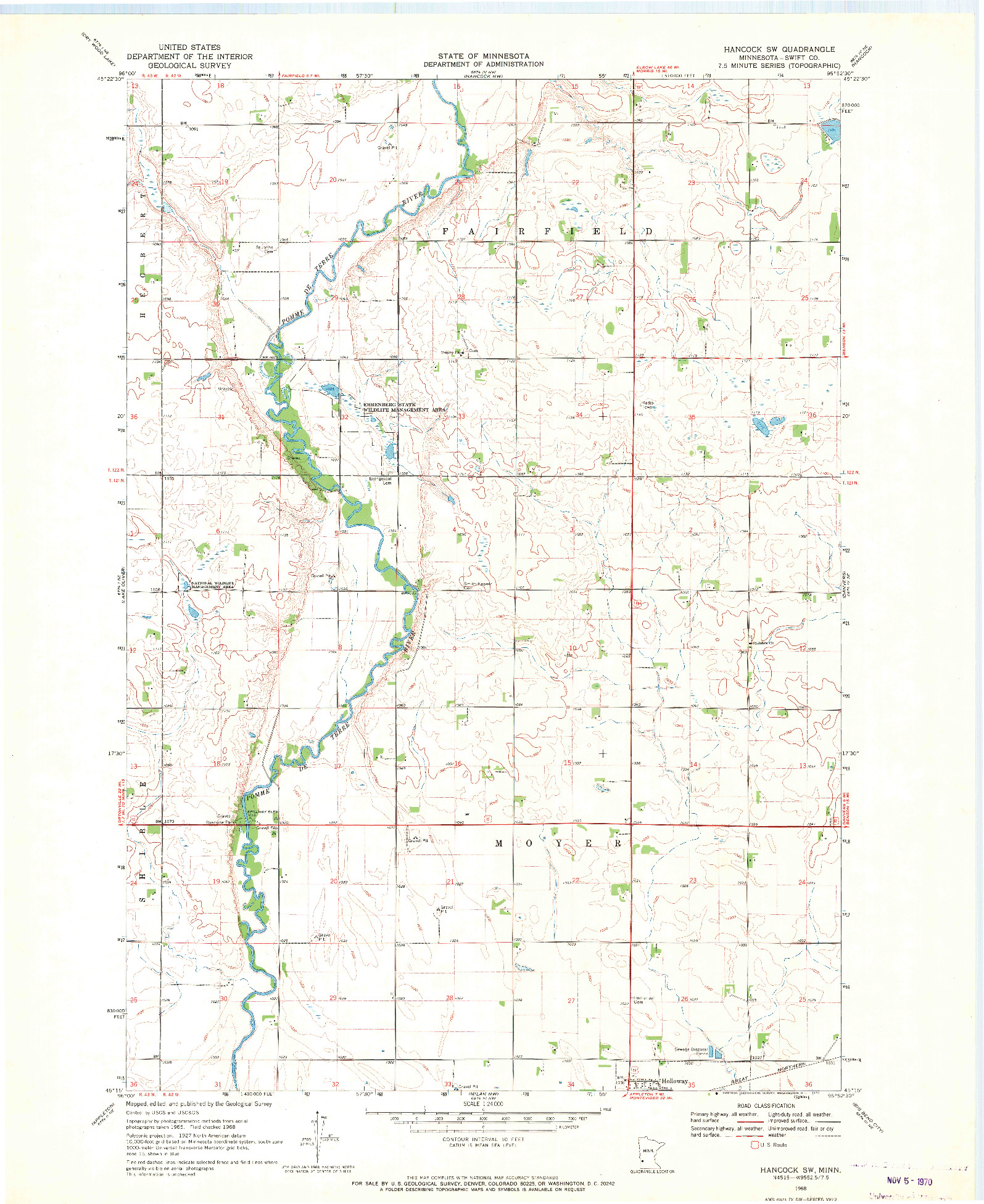 USGS 1:24000-SCALE QUADRANGLE FOR HANCOCK SW, MN 1968