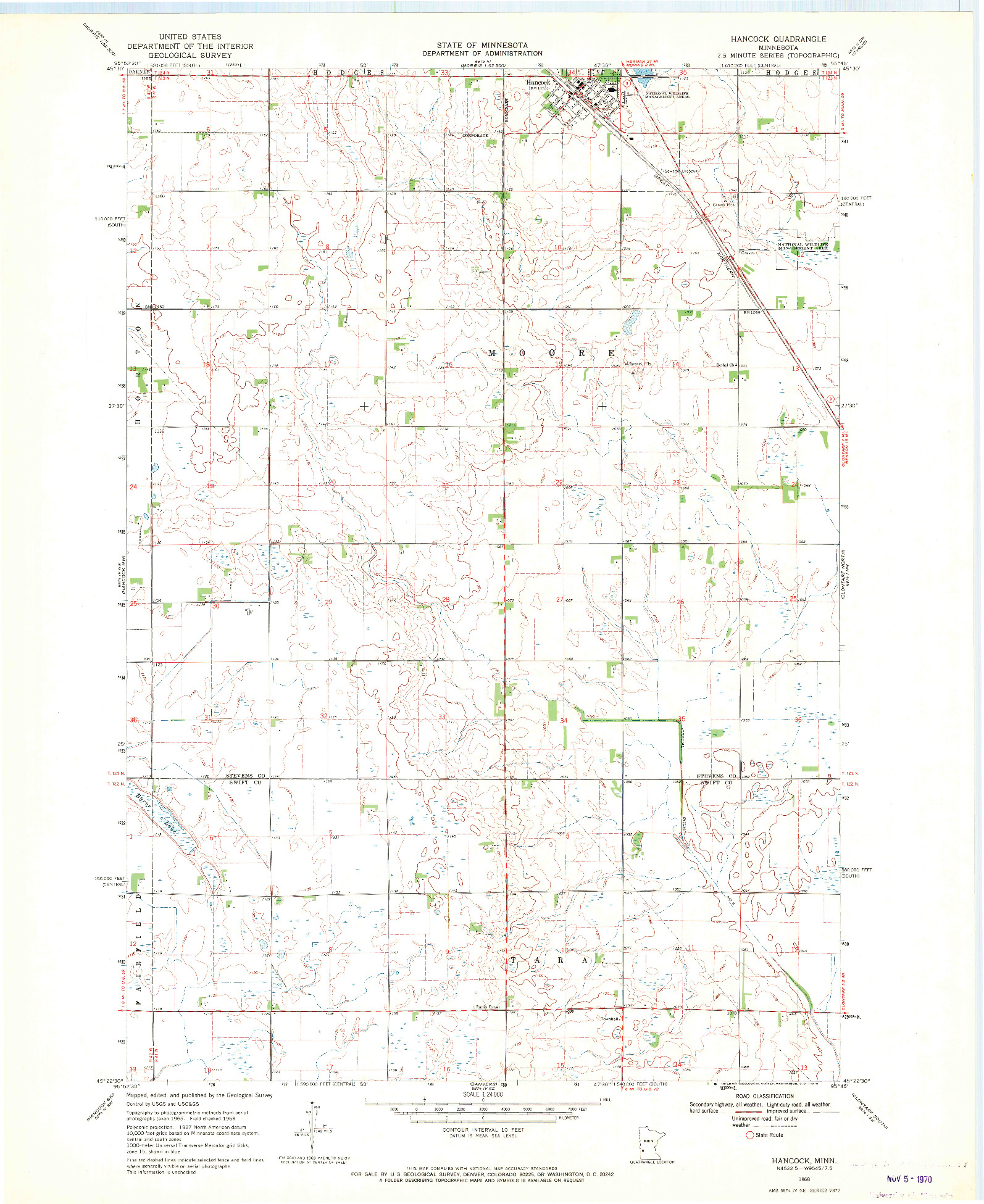 USGS 1:24000-SCALE QUADRANGLE FOR HANCOCK, MN 1968