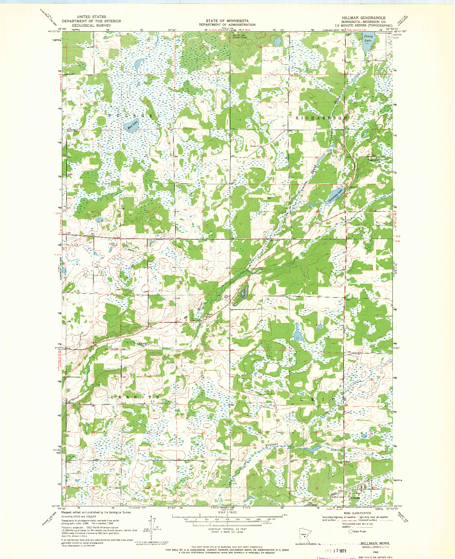 USGS 1:24000-SCALE QUADRANGLE FOR HILLMAN, MN 1968