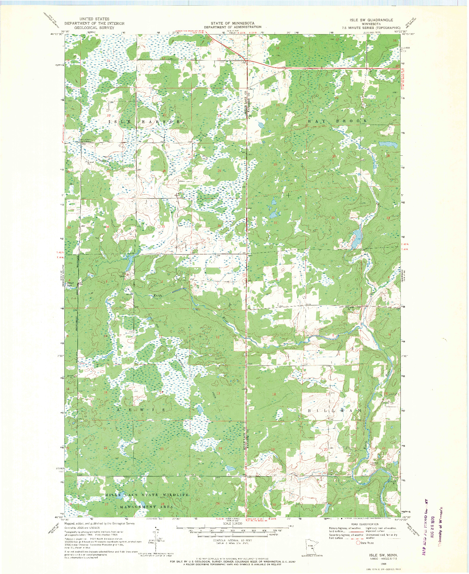 USGS 1:24000-SCALE QUADRANGLE FOR ISLE SW, MN 1968