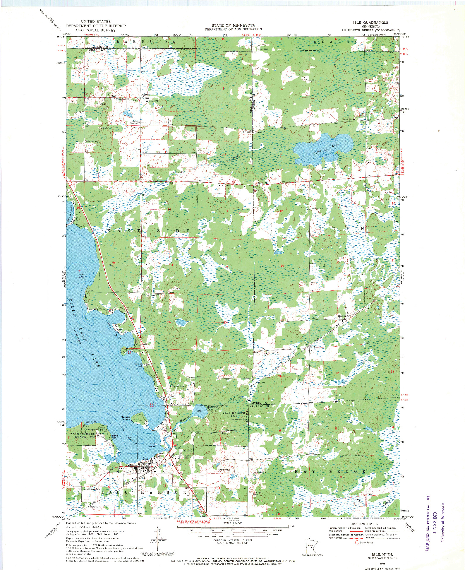 USGS 1:24000-SCALE QUADRANGLE FOR ISLE, MN 1968