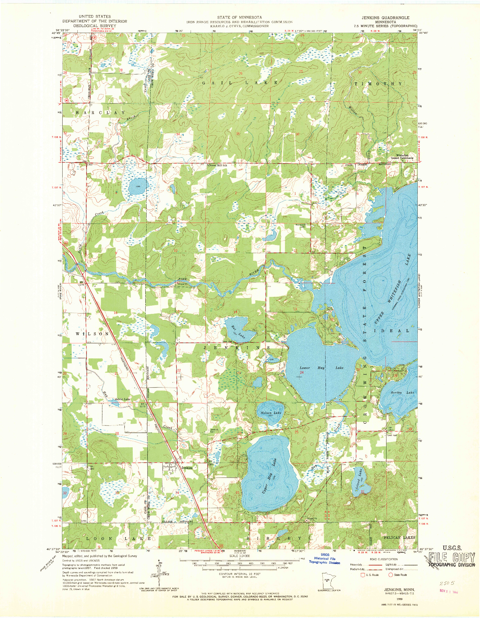 USGS 1:24000-SCALE QUADRANGLE FOR JENKINS, MN 1959
