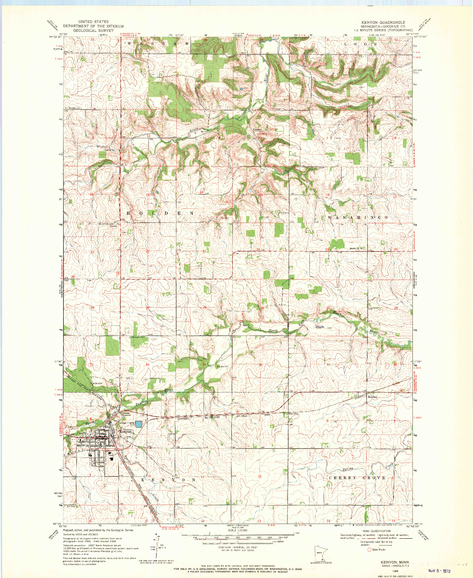 USGS 1:24000-SCALE QUADRANGLE FOR KENYON, MN 1968