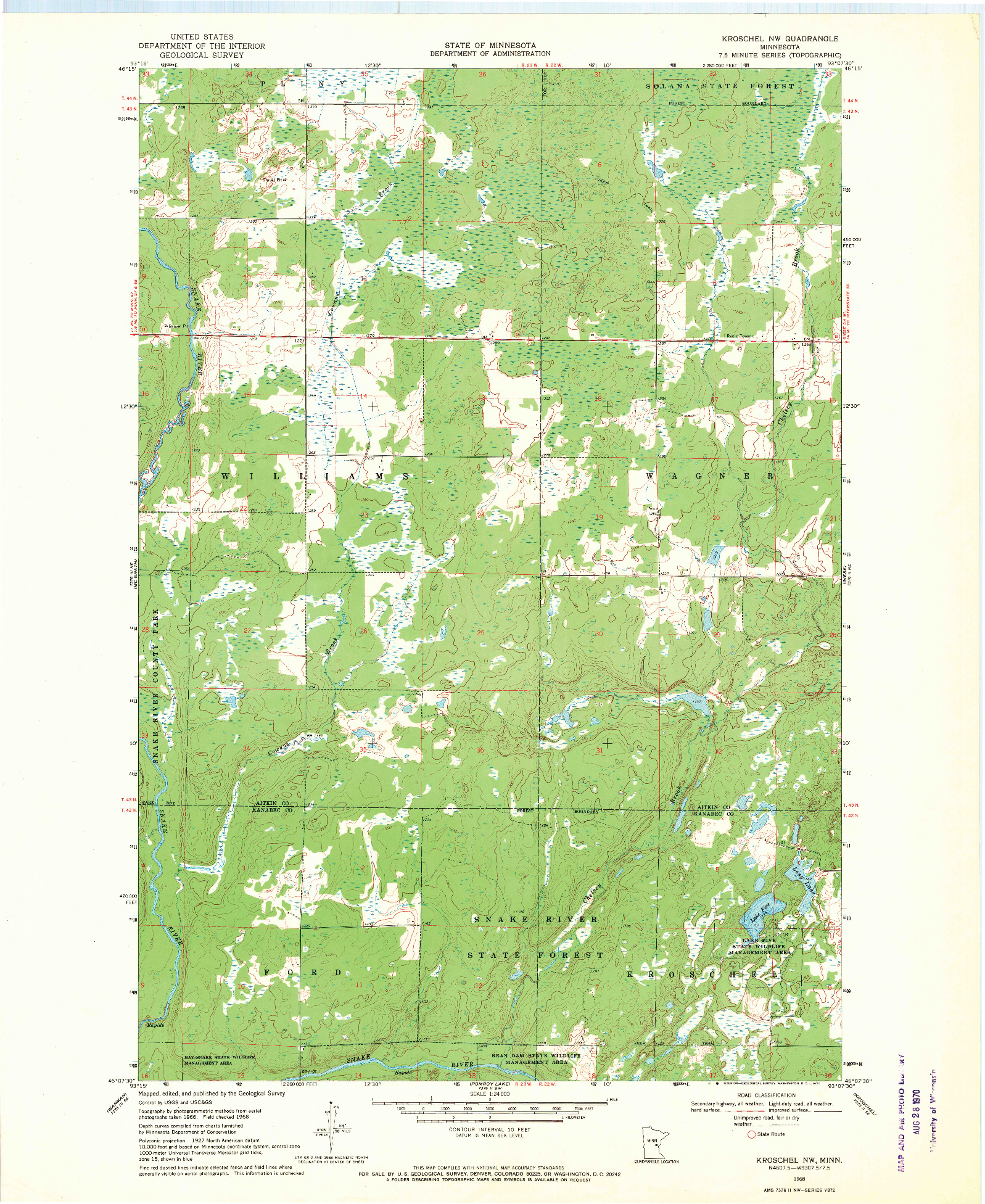 USGS 1:24000-SCALE QUADRANGLE FOR KROSCHEL NW, MN 1968