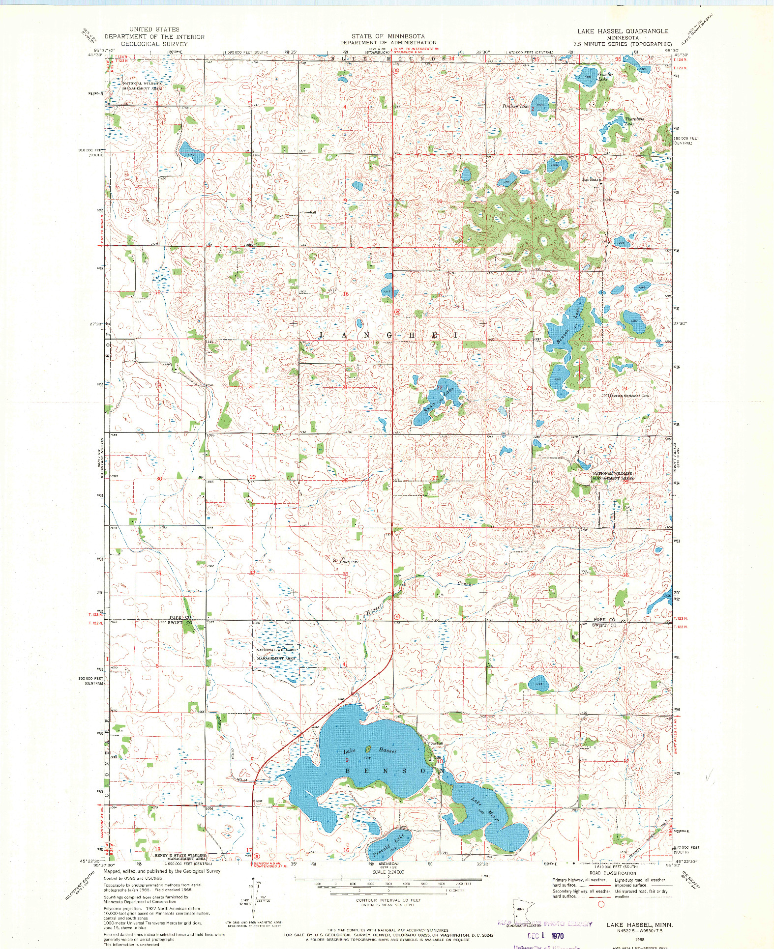 USGS 1:24000-SCALE QUADRANGLE FOR LAKE HASSEL, MN 1968