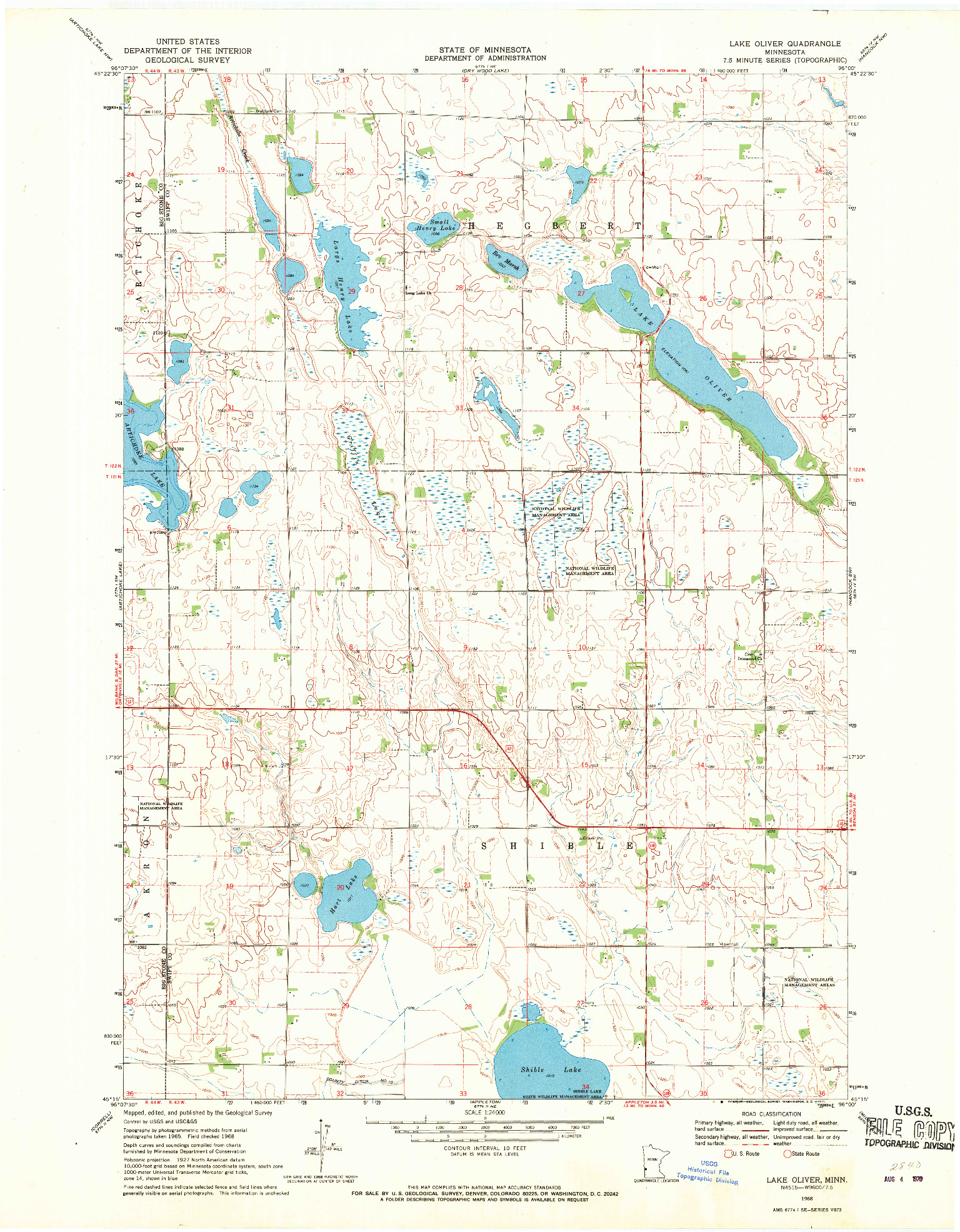 USGS 1:24000-SCALE QUADRANGLE FOR LAKE OLIVER, MN 1968