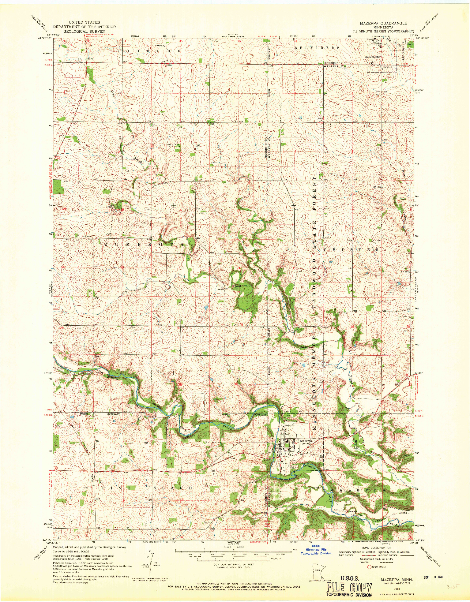 USGS 1:24000-SCALE QUADRANGLE FOR MAZEPPA, MN 1968