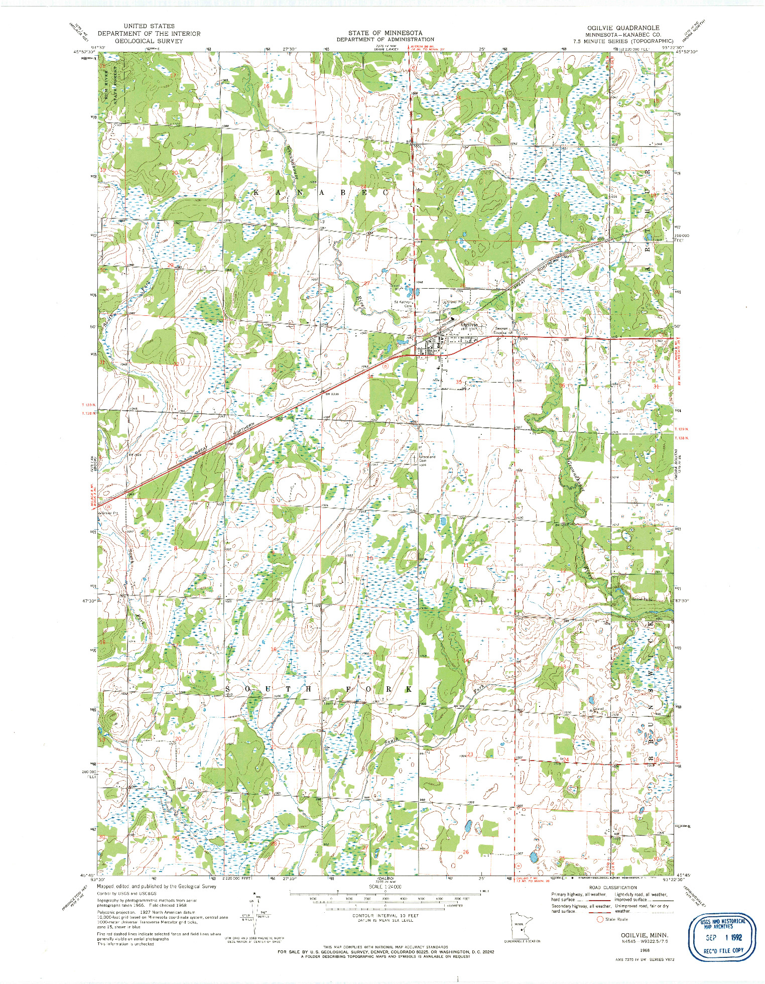 USGS 1:24000-SCALE QUADRANGLE FOR OGILVIE, MN 1968