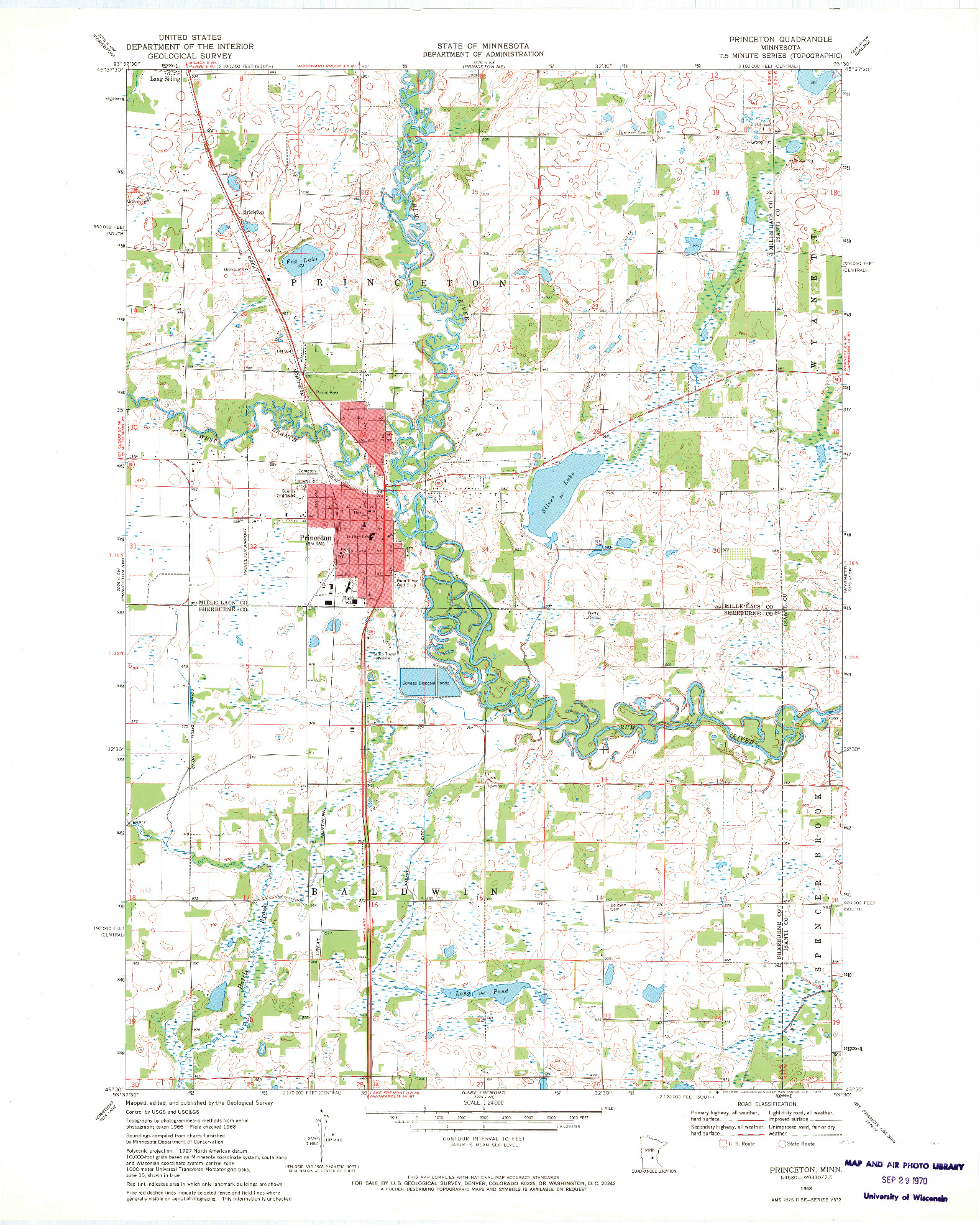 USGS 1:24000-SCALE QUADRANGLE FOR PRINCETON, MN 1968