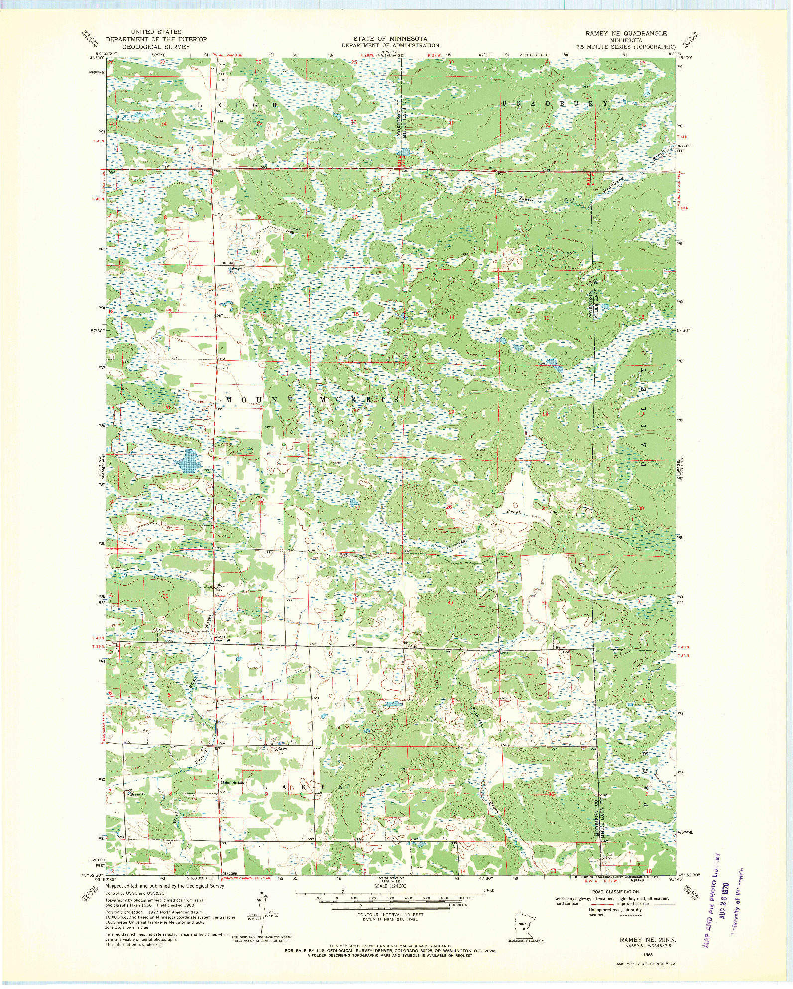 USGS 1:24000-SCALE QUADRANGLE FOR RAMEY NE, MN 1968