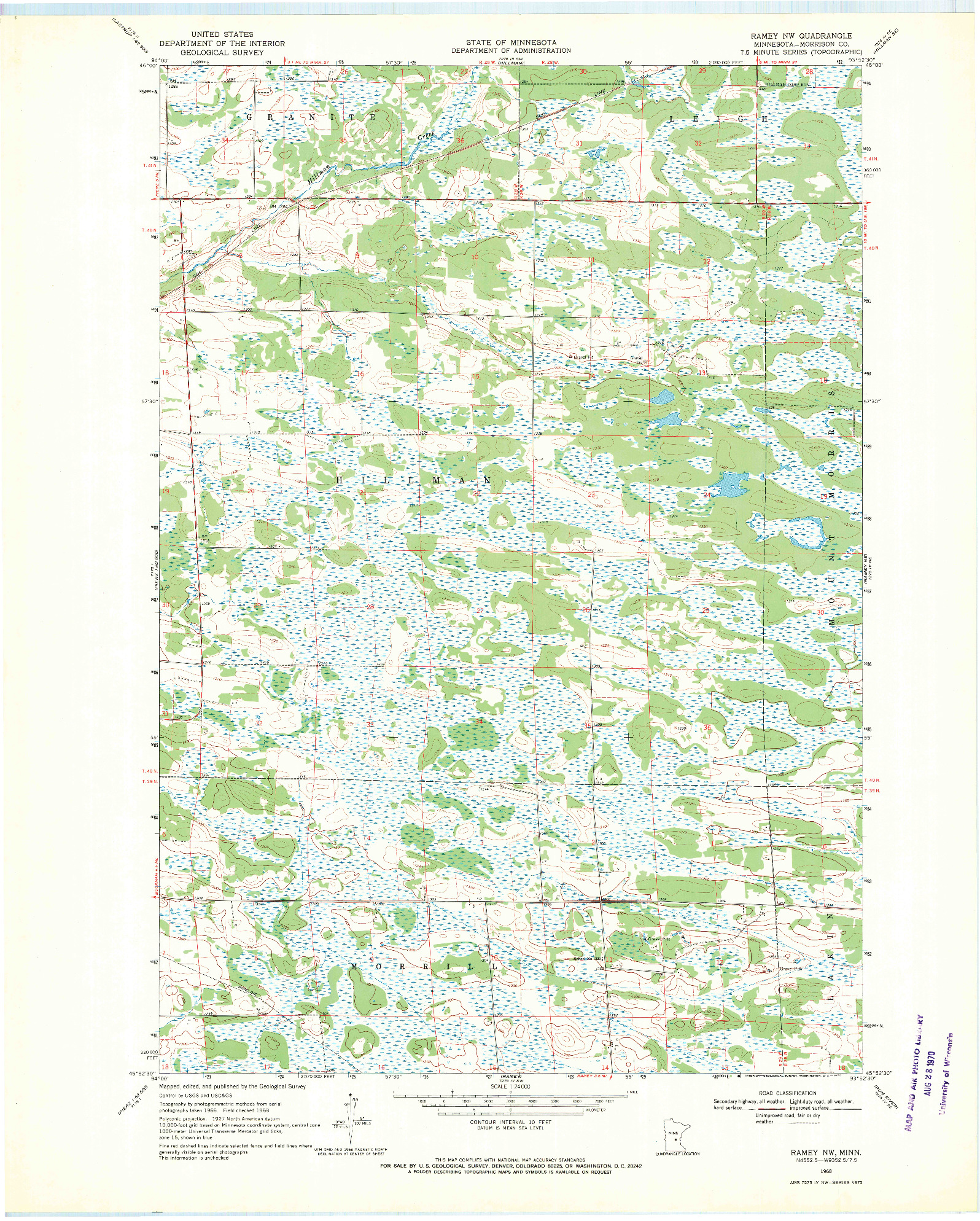 USGS 1:24000-SCALE QUADRANGLE FOR RAMEY NW, MN 1968
