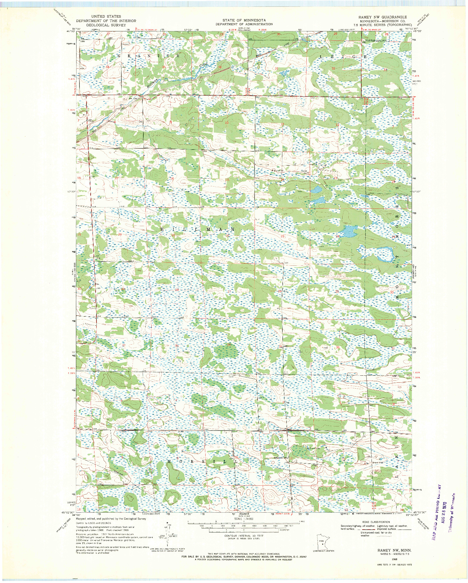 USGS 1:24000-SCALE QUADRANGLE FOR RAMEY NW, MN 1968