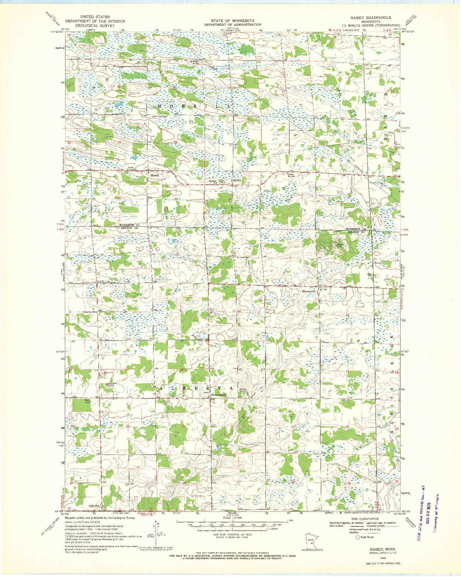 USGS 1:24000-SCALE QUADRANGLE FOR RAMEY, MN 1968