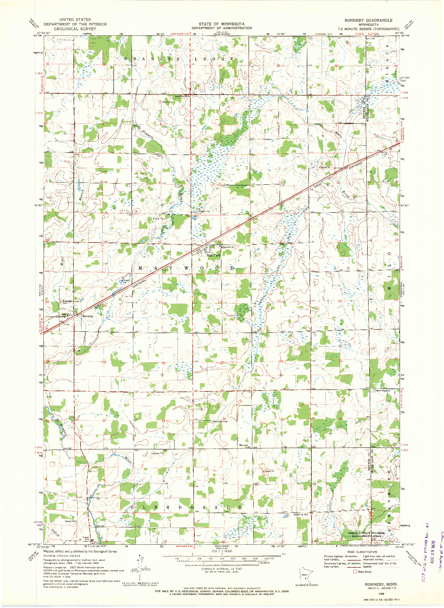 USGS 1:24000-SCALE QUADRANGLE FOR RONNEBY, MN 1968