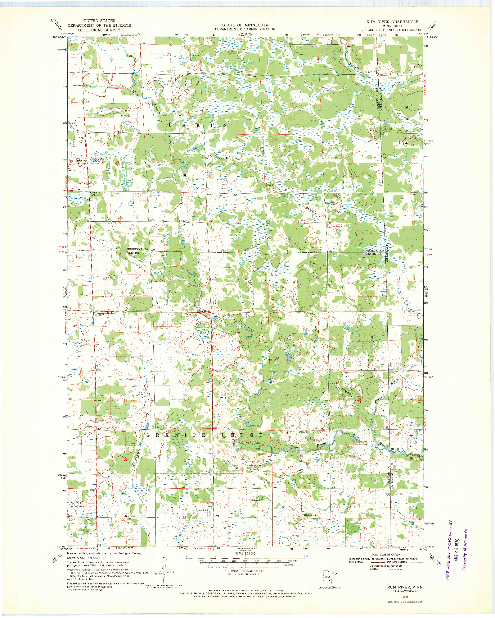 USGS 1:24000-SCALE QUADRANGLE FOR RUM RIVER, MN 1968