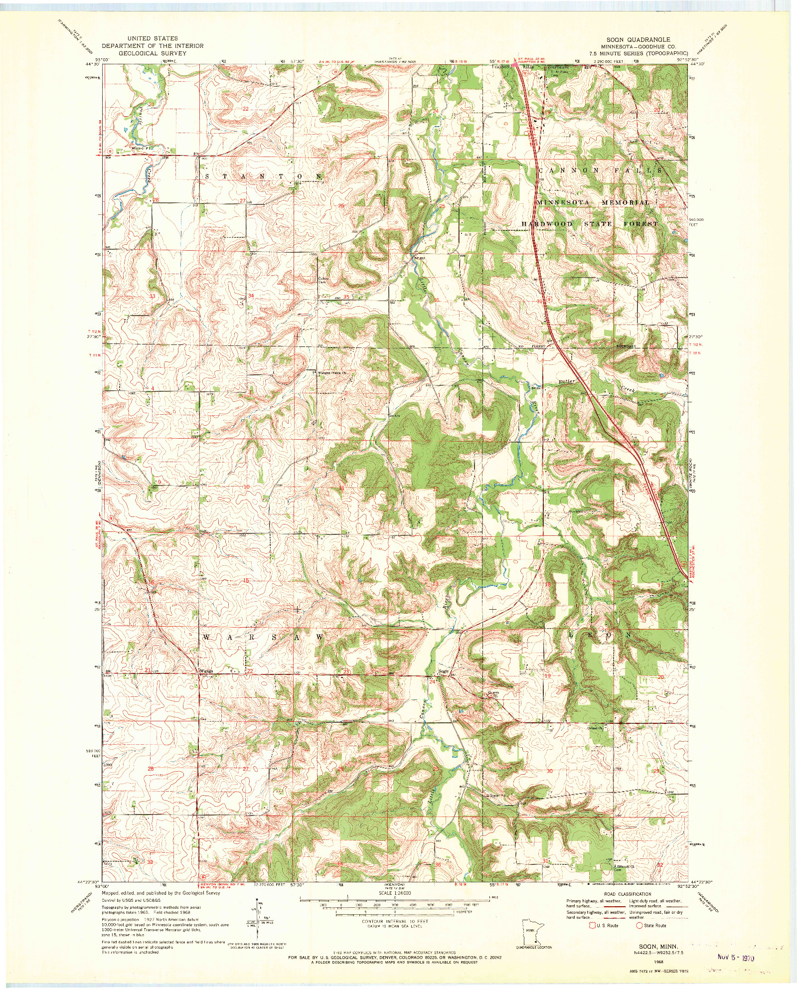 USGS 1:24000-SCALE QUADRANGLE FOR SOGN, MN 1968