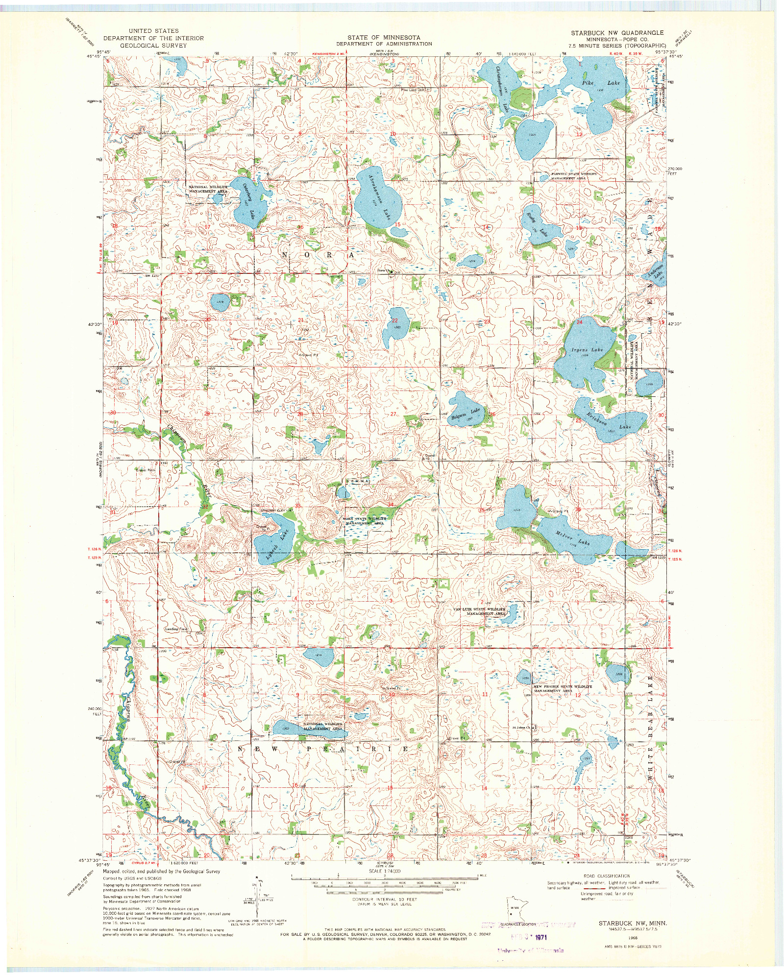 USGS 1:24000-SCALE QUADRANGLE FOR STARBUCK NW, MN 1968
