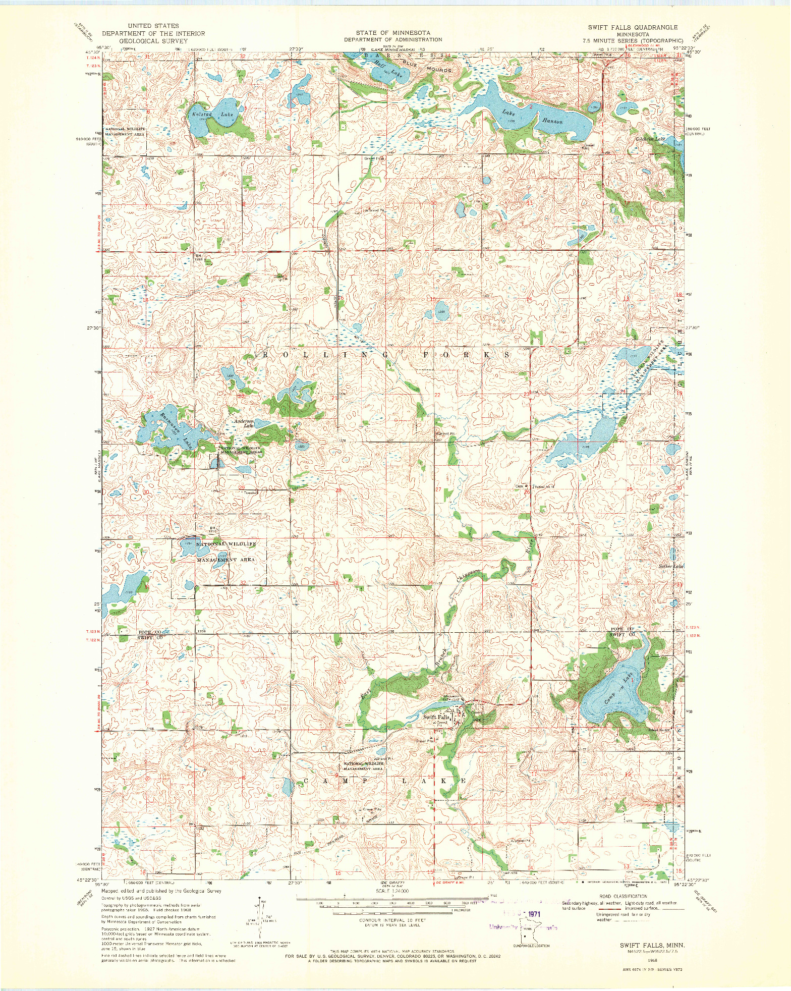 USGS 1:24000-SCALE QUADRANGLE FOR SWIFT FALLS, MN 1968