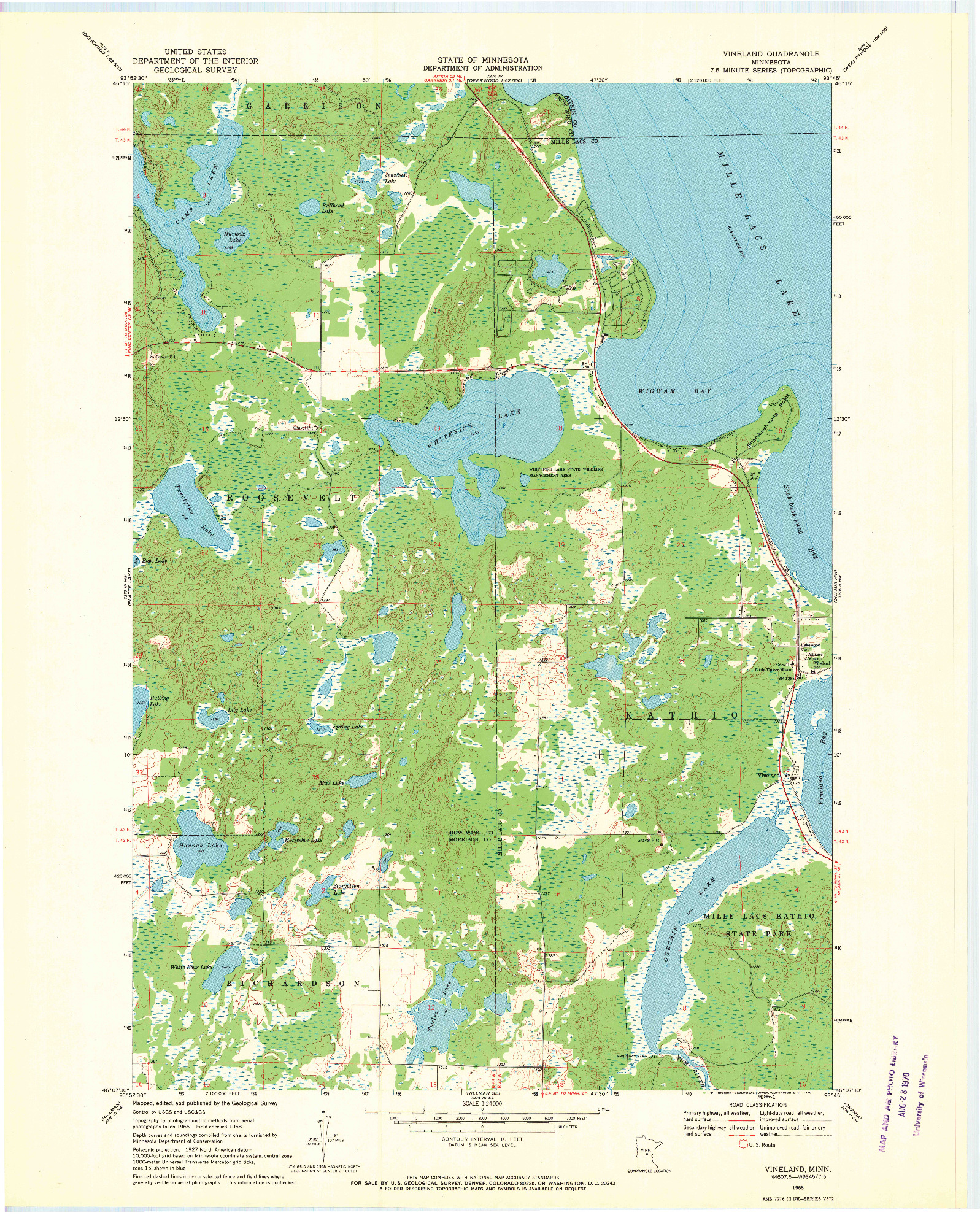USGS 1:24000-SCALE QUADRANGLE FOR VINELAND, MN 1968
