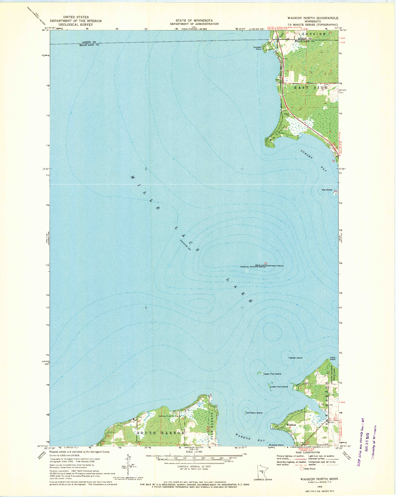 USGS 1:24000-SCALE QUADRANGLE FOR WAHKON NORTH, MN 1968