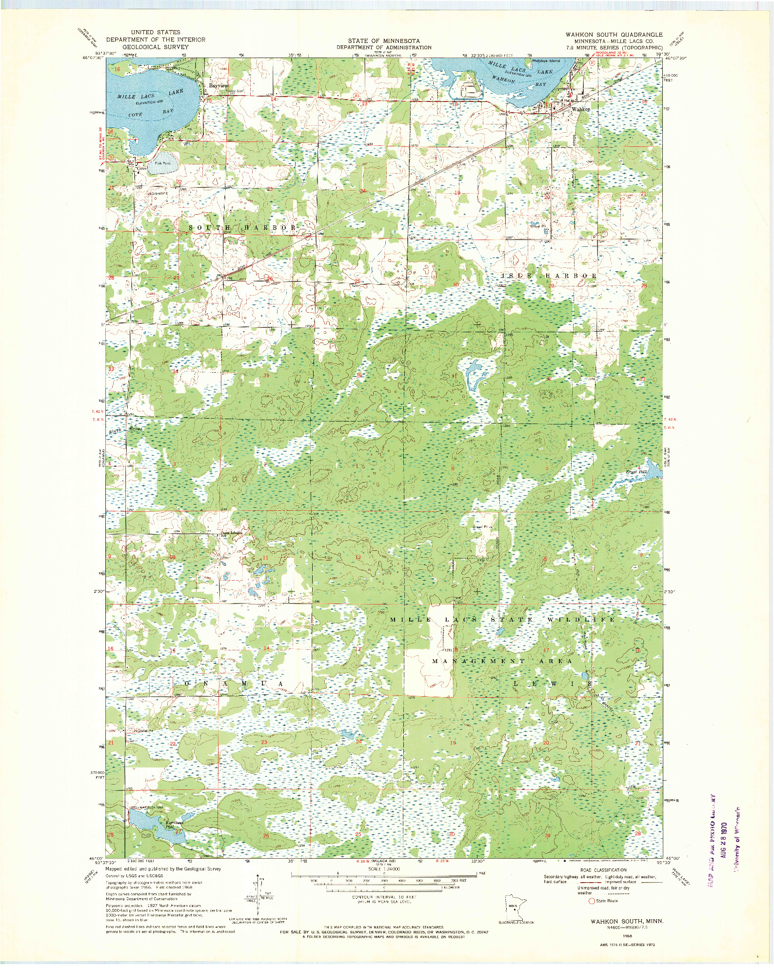 USGS 1:24000-SCALE QUADRANGLE FOR WAHKON SOUTH, MN 1968
