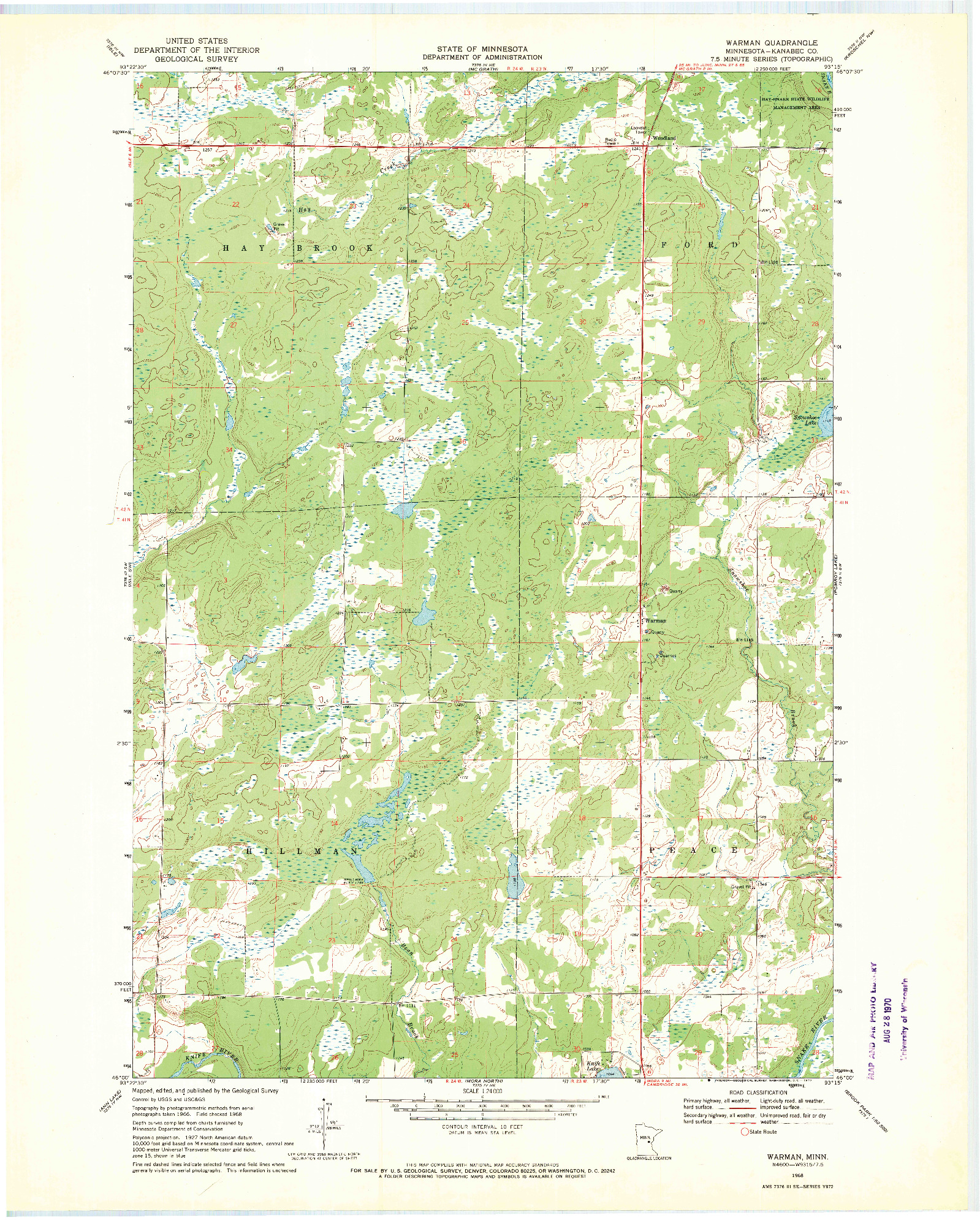 USGS 1:24000-SCALE QUADRANGLE FOR WARMAN, MN 1968