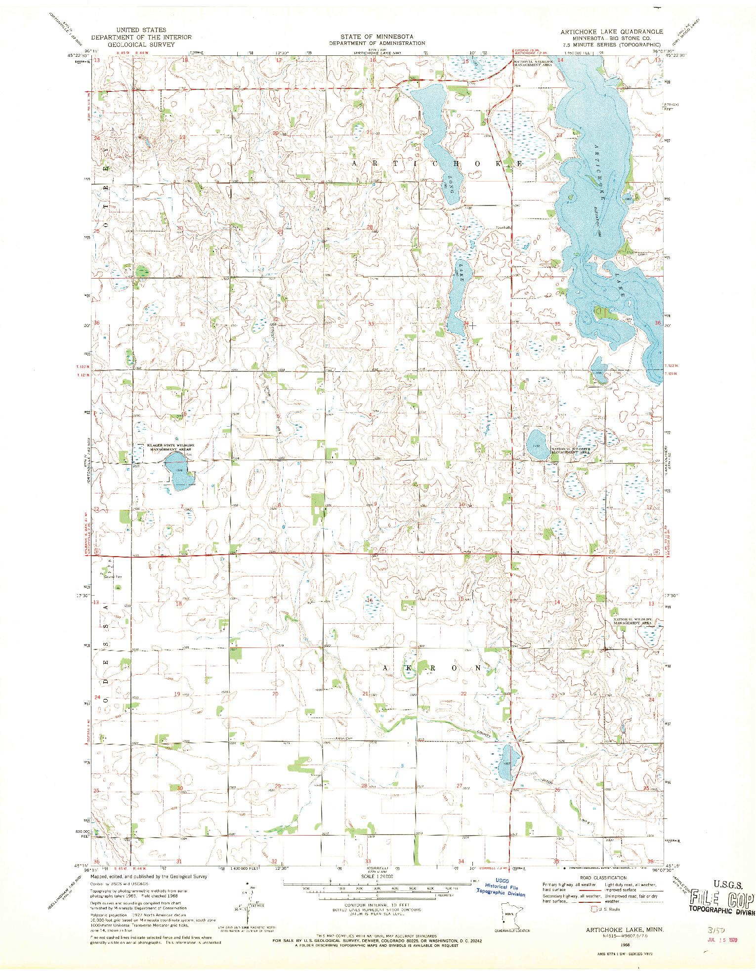 USGS 1:24000-SCALE QUADRANGLE FOR ARTICHOKE LAKE, MN 1968