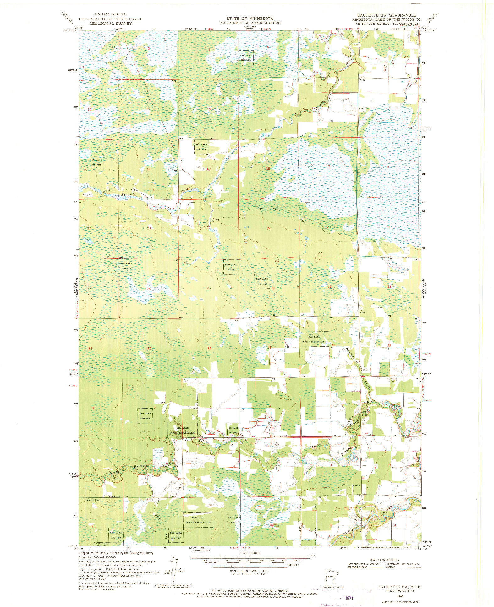 USGS 1:24000-SCALE QUADRANGLE FOR BAUDETTE SW, MN 1968