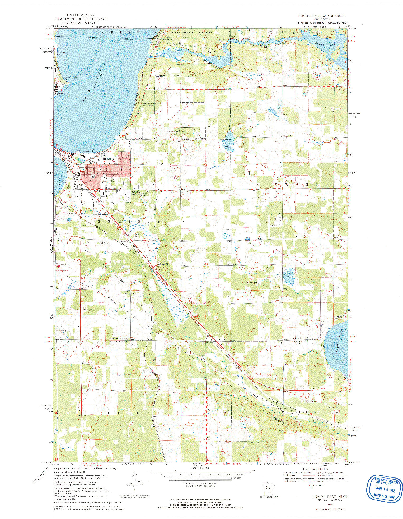 USGS 1:24000-SCALE QUADRANGLE FOR BEMIDJI EAST, MN 1968