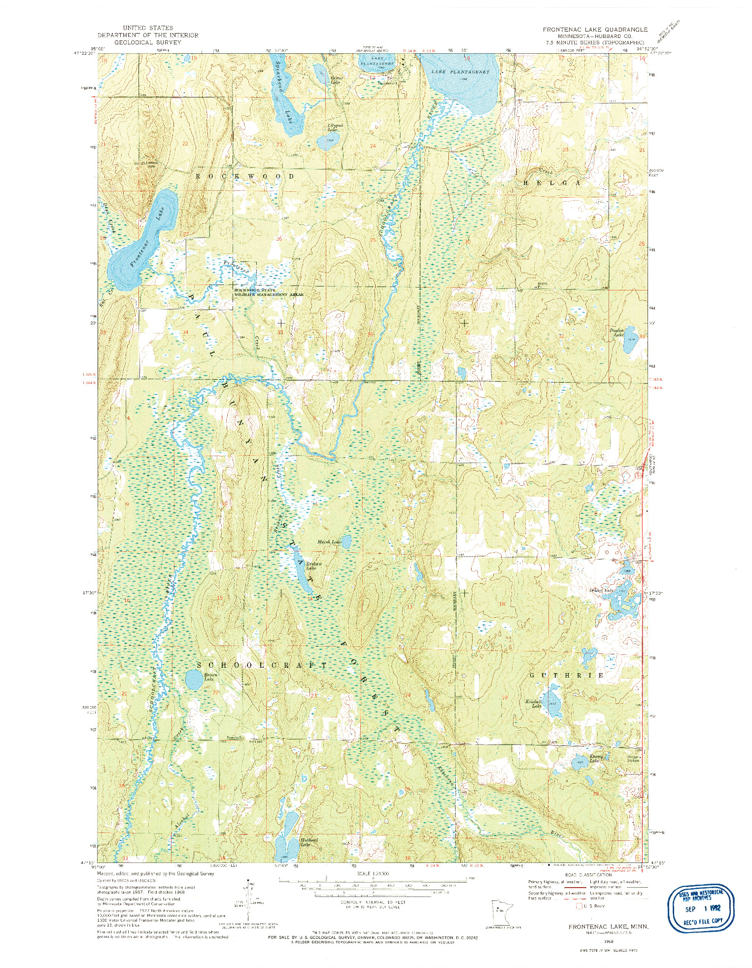 USGS 1:24000-SCALE QUADRANGLE FOR FRONTENAC LAKE, MN 1968