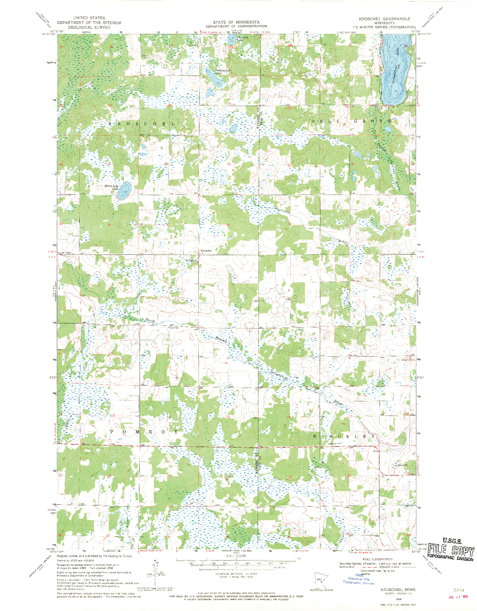 USGS 1:24000-SCALE QUADRANGLE FOR KROSCHEL, MN 1968