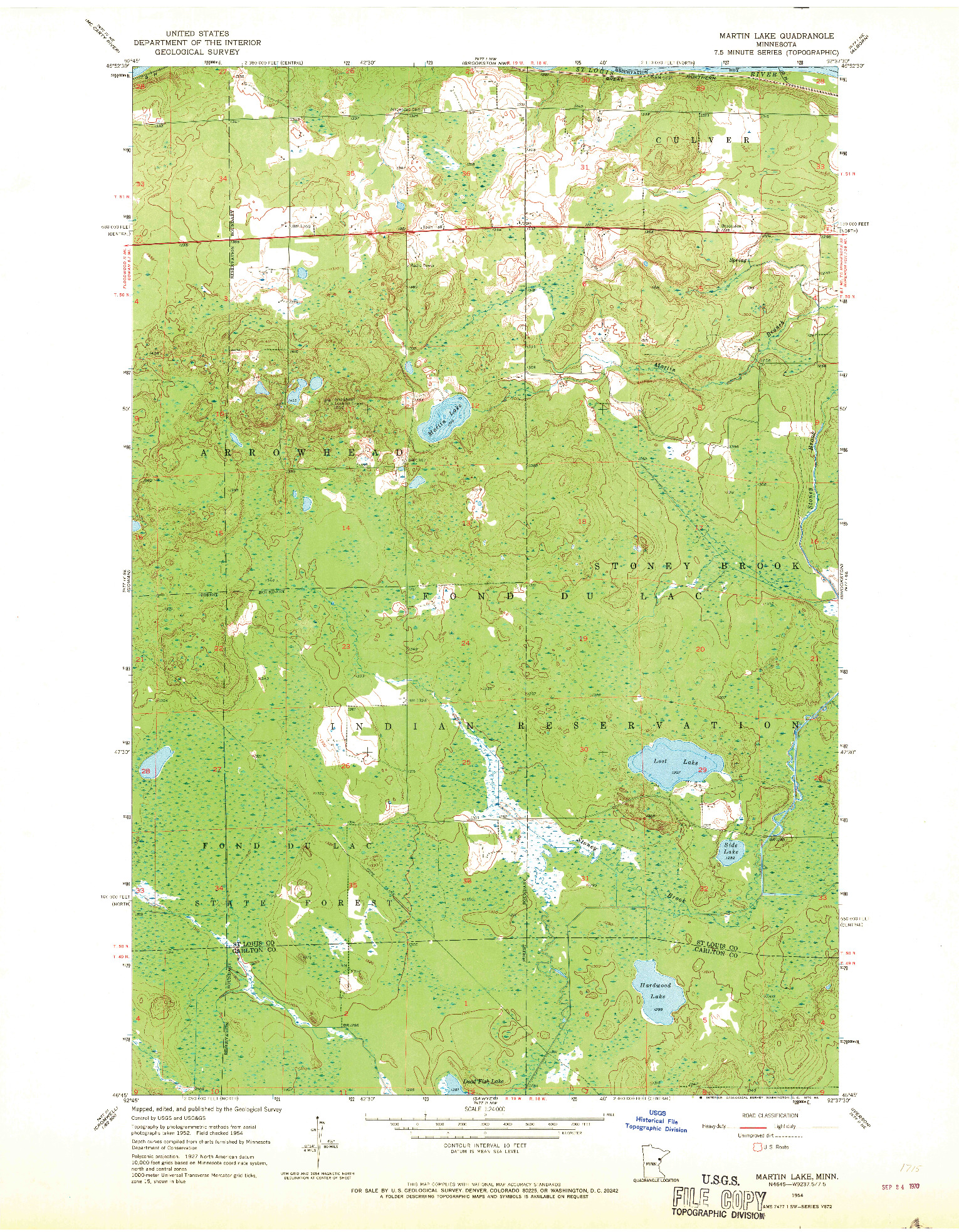USGS 1:24000-SCALE QUADRANGLE FOR MARTIN LAKE, MN 1954