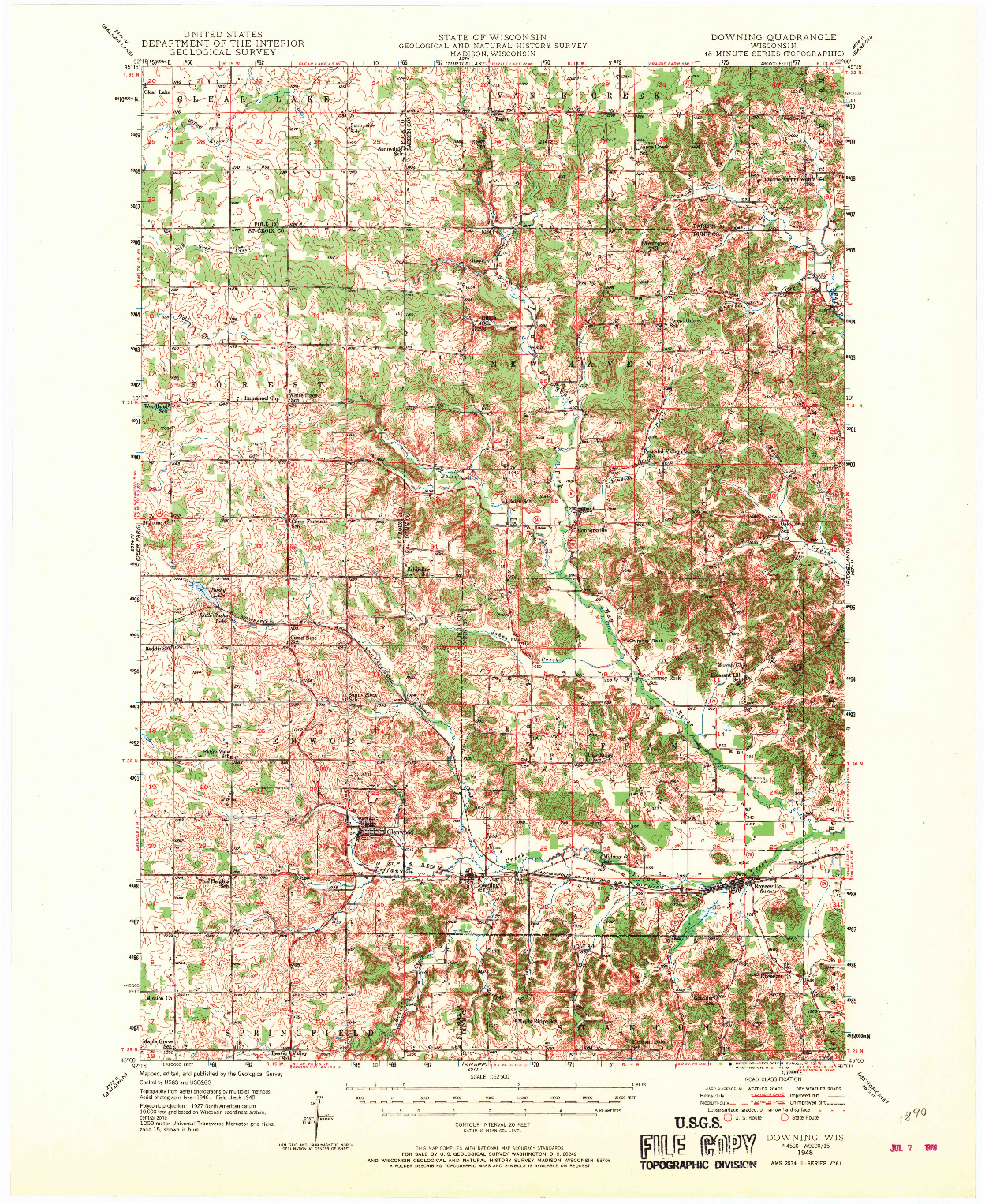 USGS 1:62500-SCALE QUADRANGLE FOR DOWNING, WI 1948