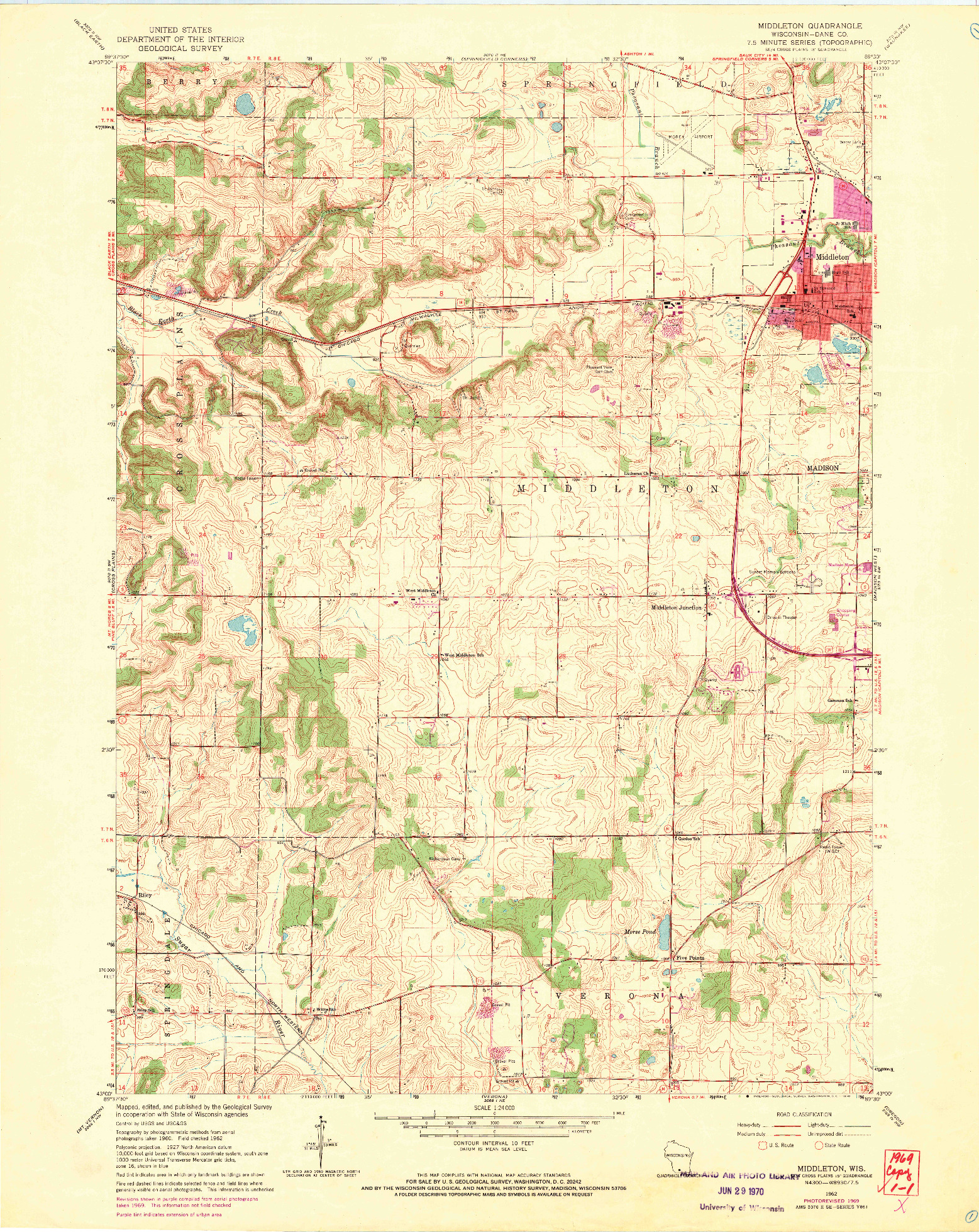 USGS 1:24000-SCALE QUADRANGLE FOR MIDDLETON, WI 1962