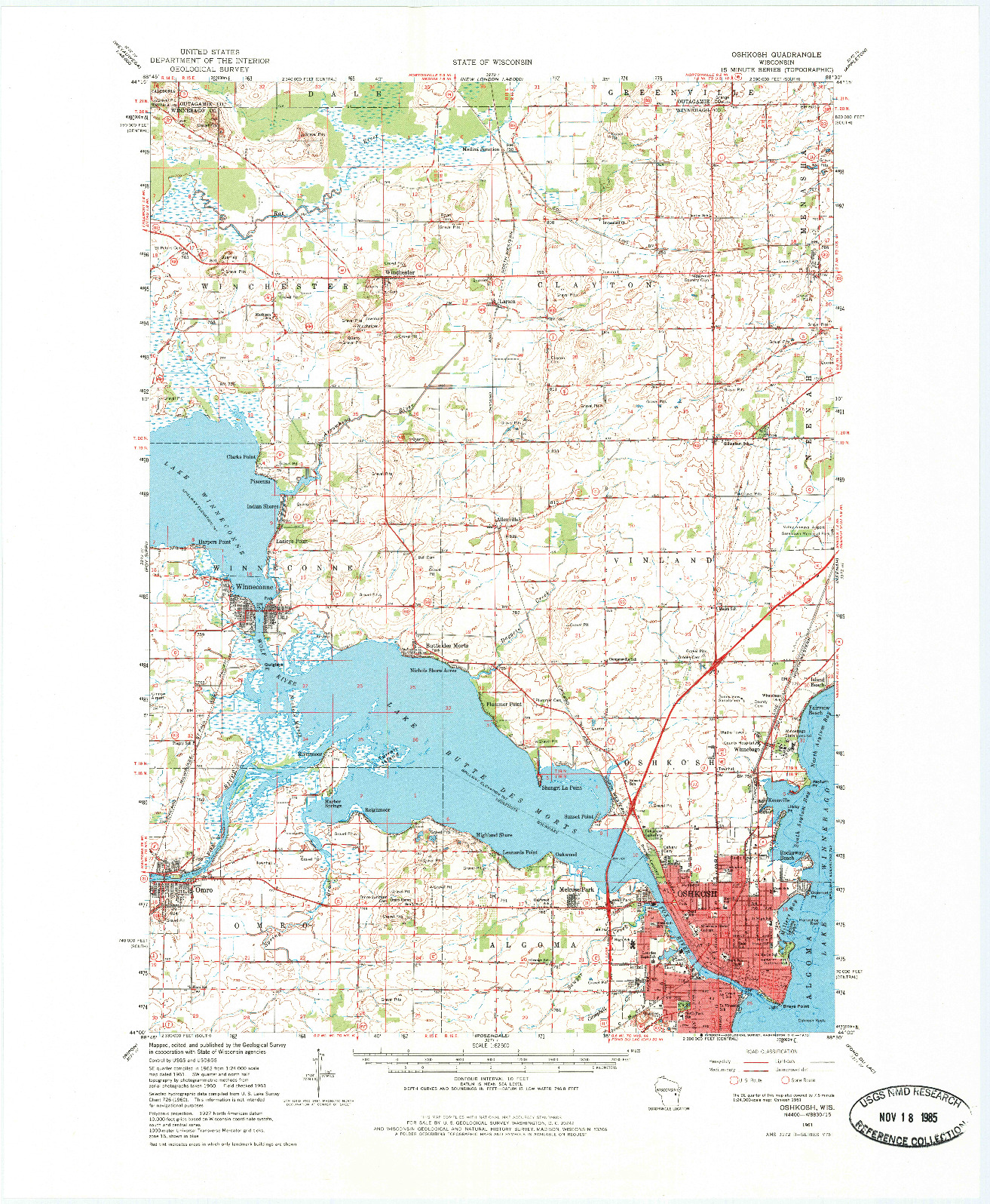 USGS 1:62500-SCALE QUADRANGLE FOR OSHKOSH, WI 1961