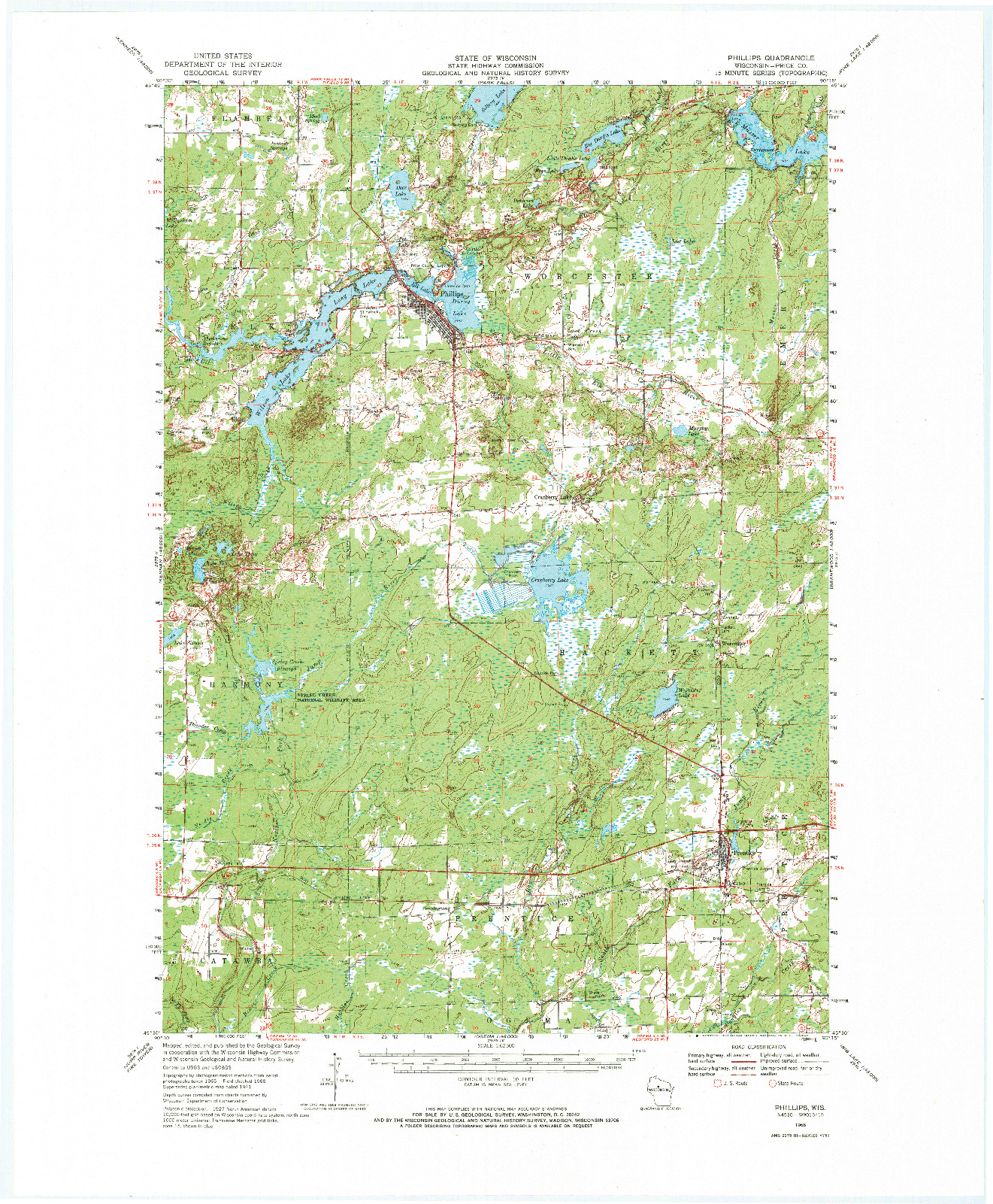 USGS 1:62500-SCALE QUADRANGLE FOR PHILLIPS, WI 1968