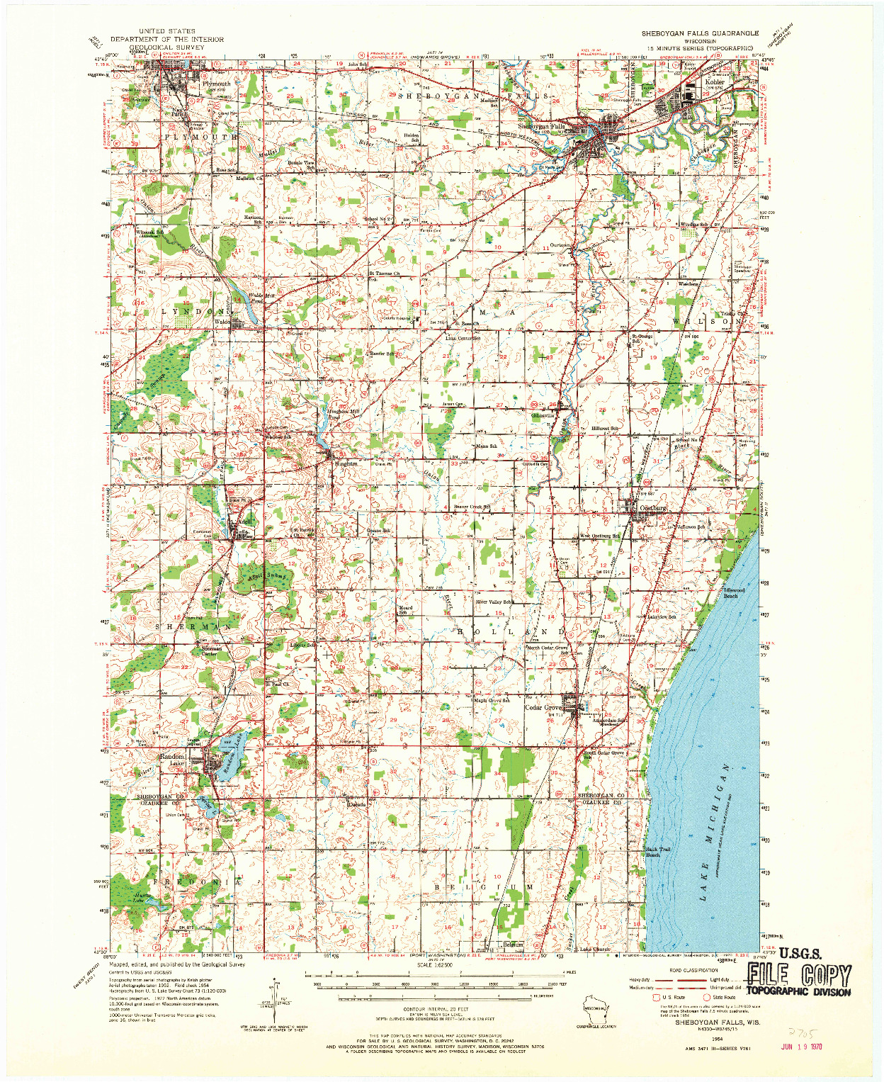 USGS 1:62500-SCALE QUADRANGLE FOR SHEBOYGAN FALLS, WI 1954