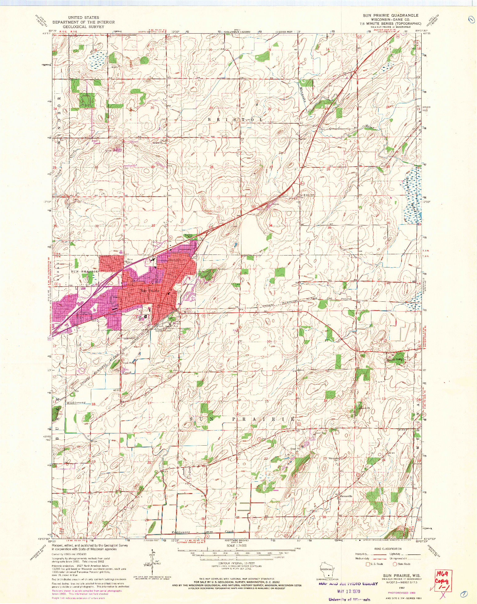 USGS 1:24000-SCALE QUADRANGLE FOR SUN PRAIRIE, WI 1962