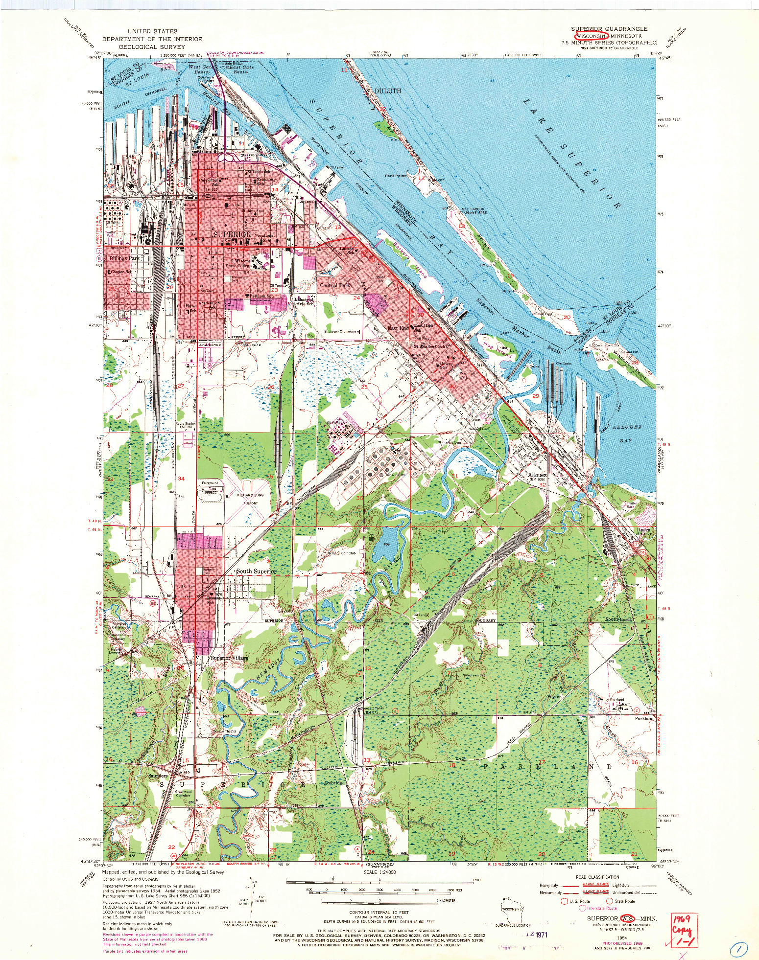 USGS 1:24000-SCALE QUADRANGLE FOR SUPERIOR, WI 1954