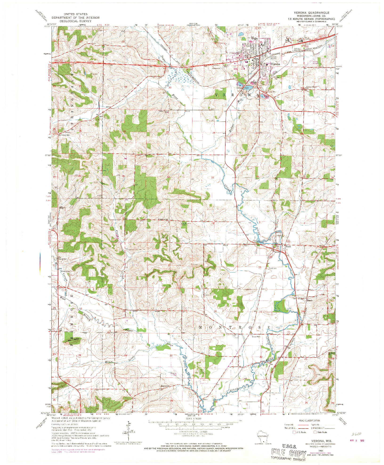 USGS 1:24000-SCALE QUADRANGLE FOR VERONA, WI 1962