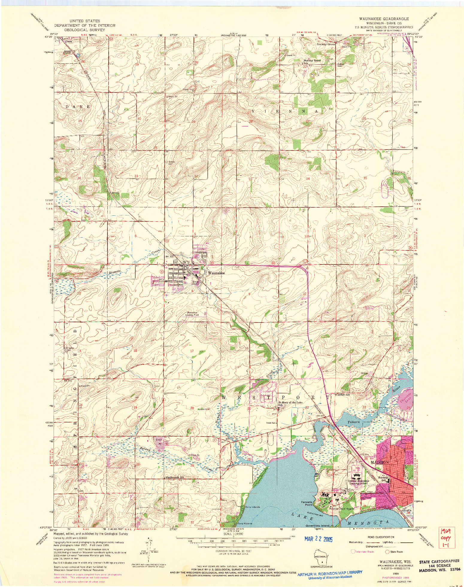 USGS 1:24000-SCALE QUADRANGLE FOR WAUNAKEE, WI 1959
