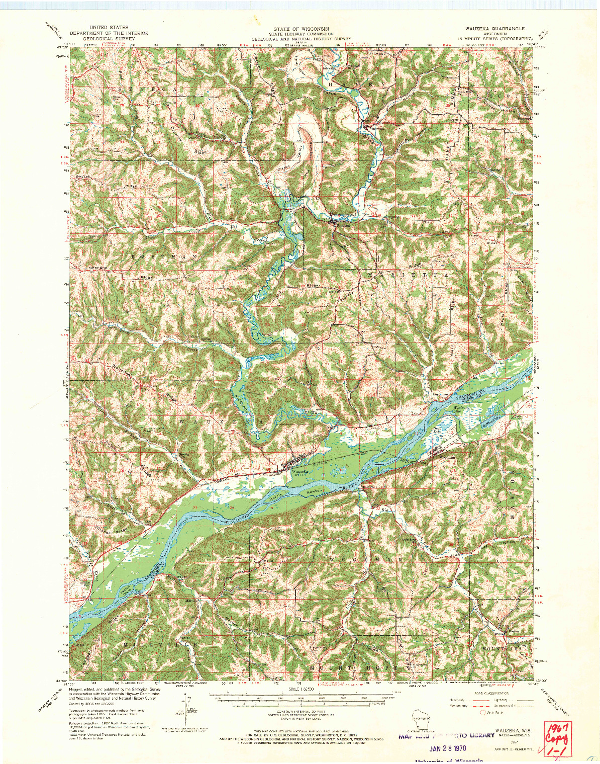 USGS 1:62500-SCALE QUADRANGLE FOR WAUZEKA, WI 1967