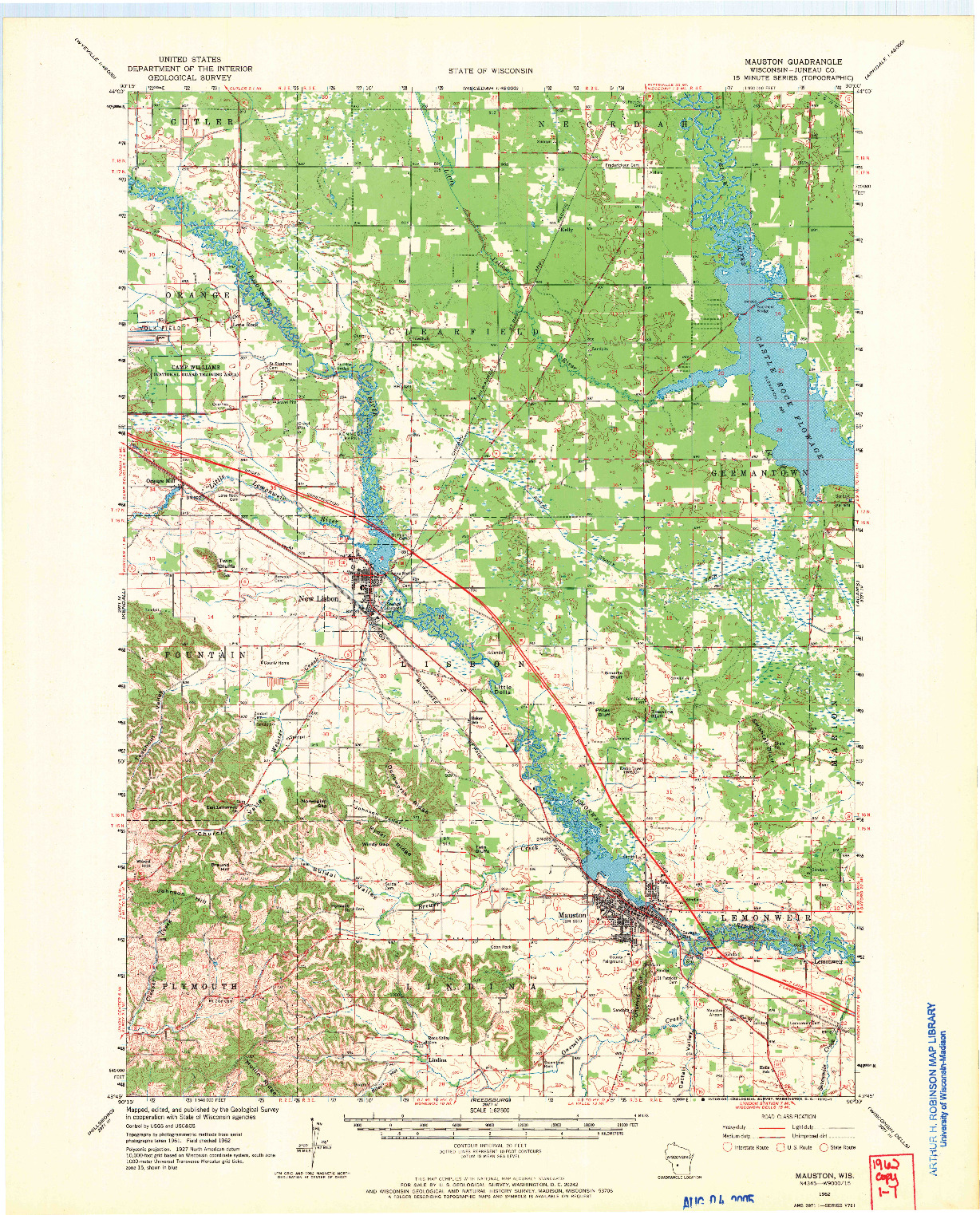 USGS 1:62500-SCALE QUADRANGLE FOR MAUSTON, WI 1962