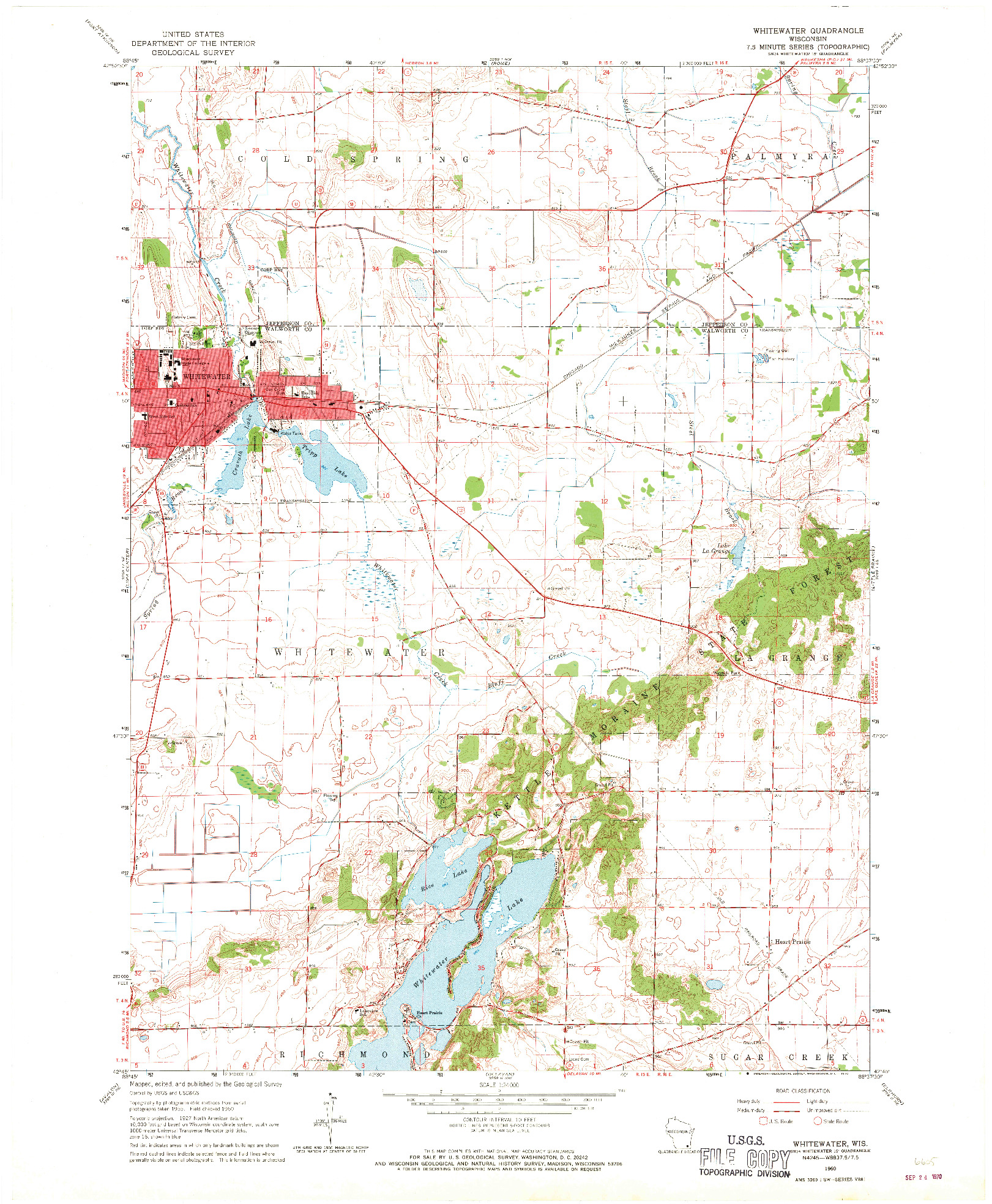 USGS 1:24000-SCALE QUADRANGLE FOR WHITEWATER, WI 1960