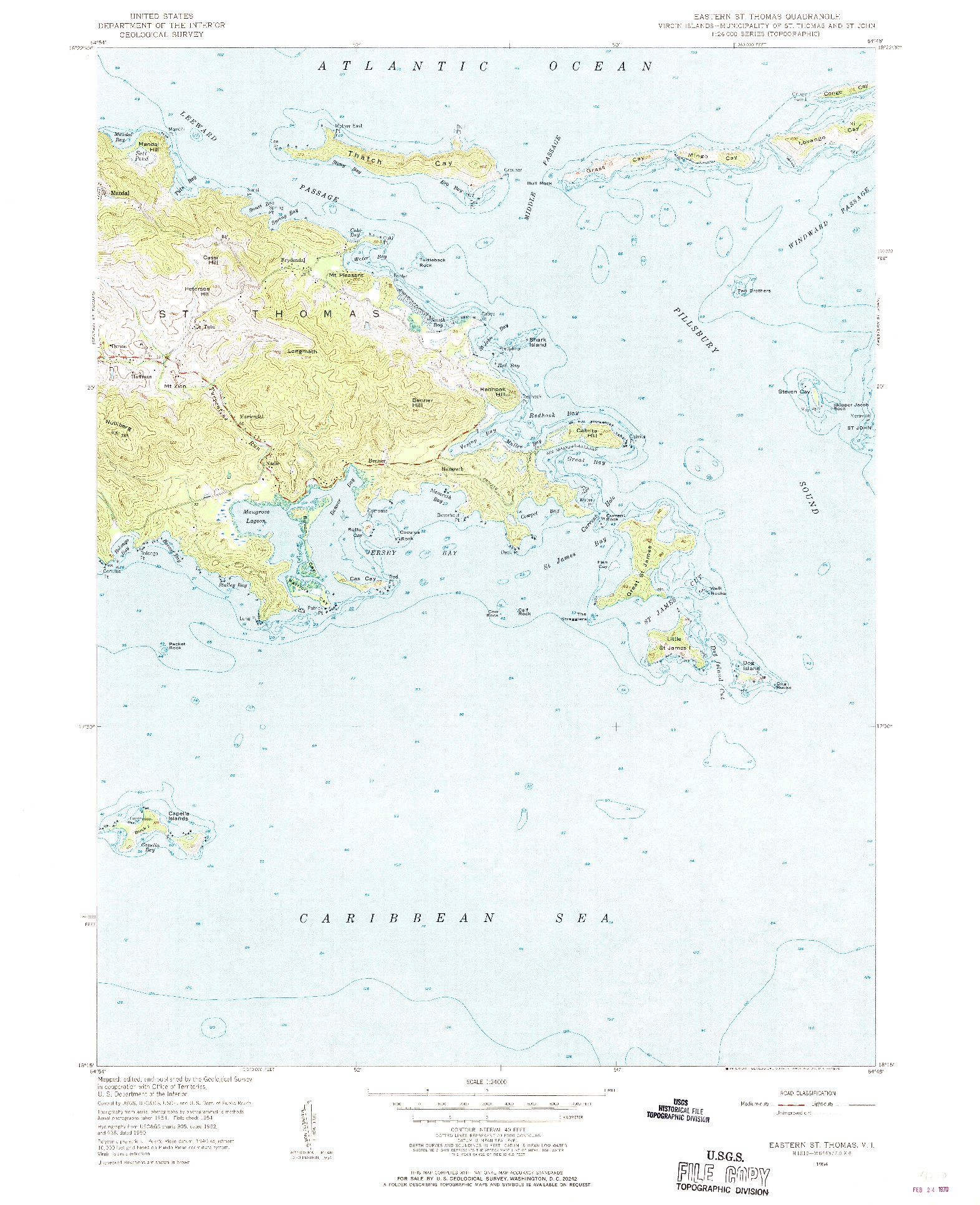 USGS 1:24000-SCALE QUADRANGLE FOR EASTERN ST. THOMAS, VI 1954