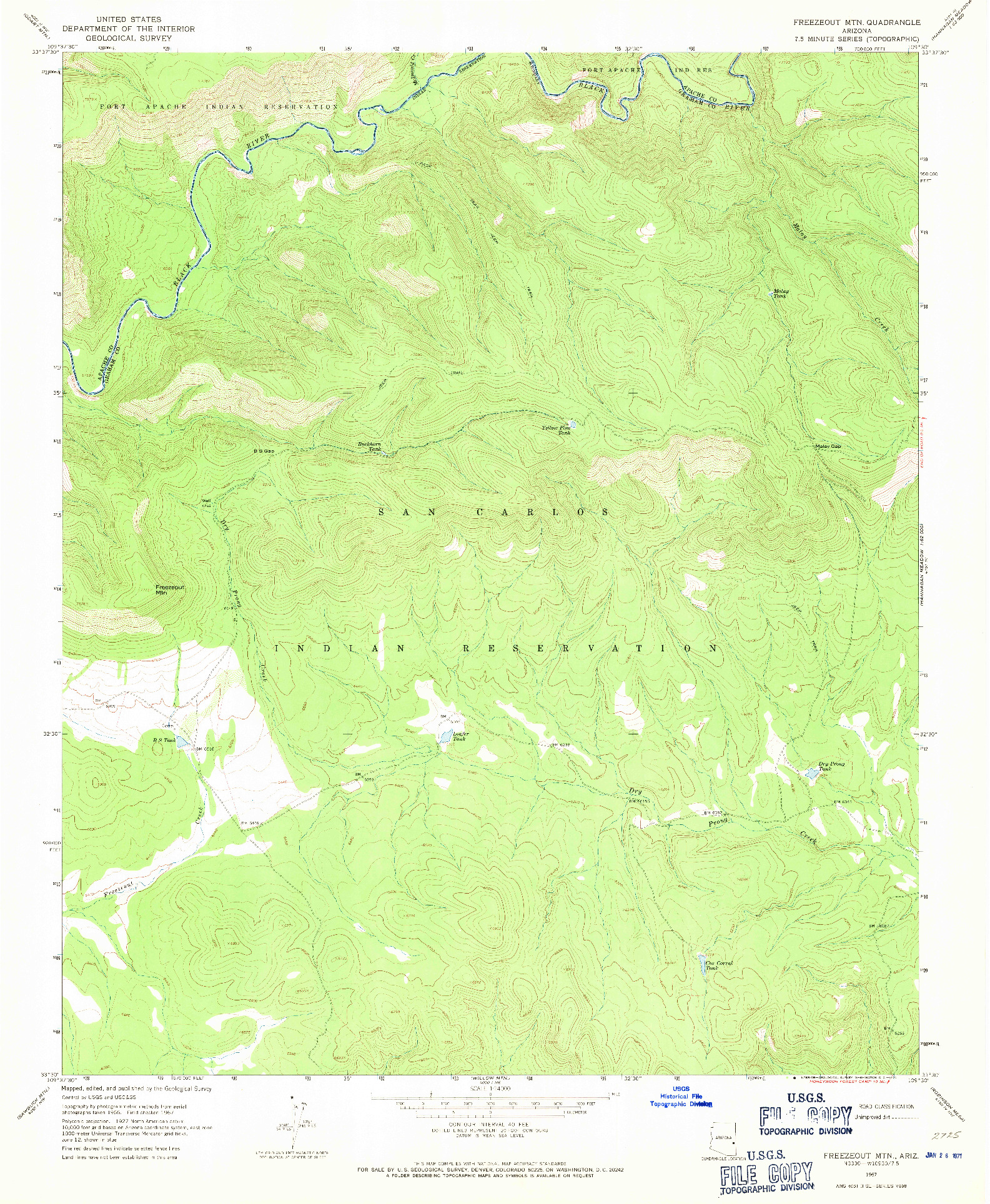 USGS 1:24000-SCALE QUADRANGLE FOR FREEZEOUT MOUNTAIN, AZ 1967