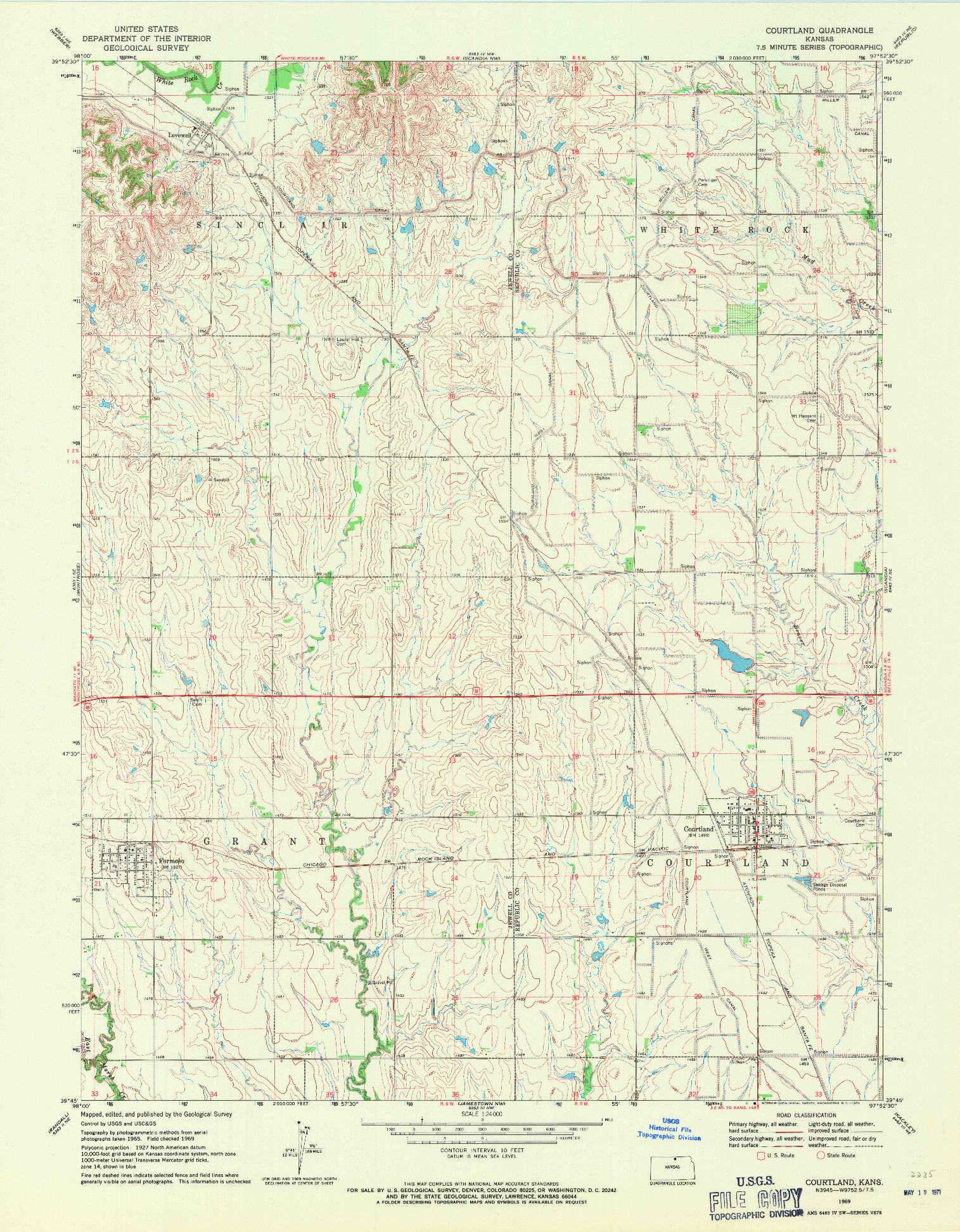 USGS 1:24000-SCALE QUADRANGLE FOR COURTLAND, KS 1969