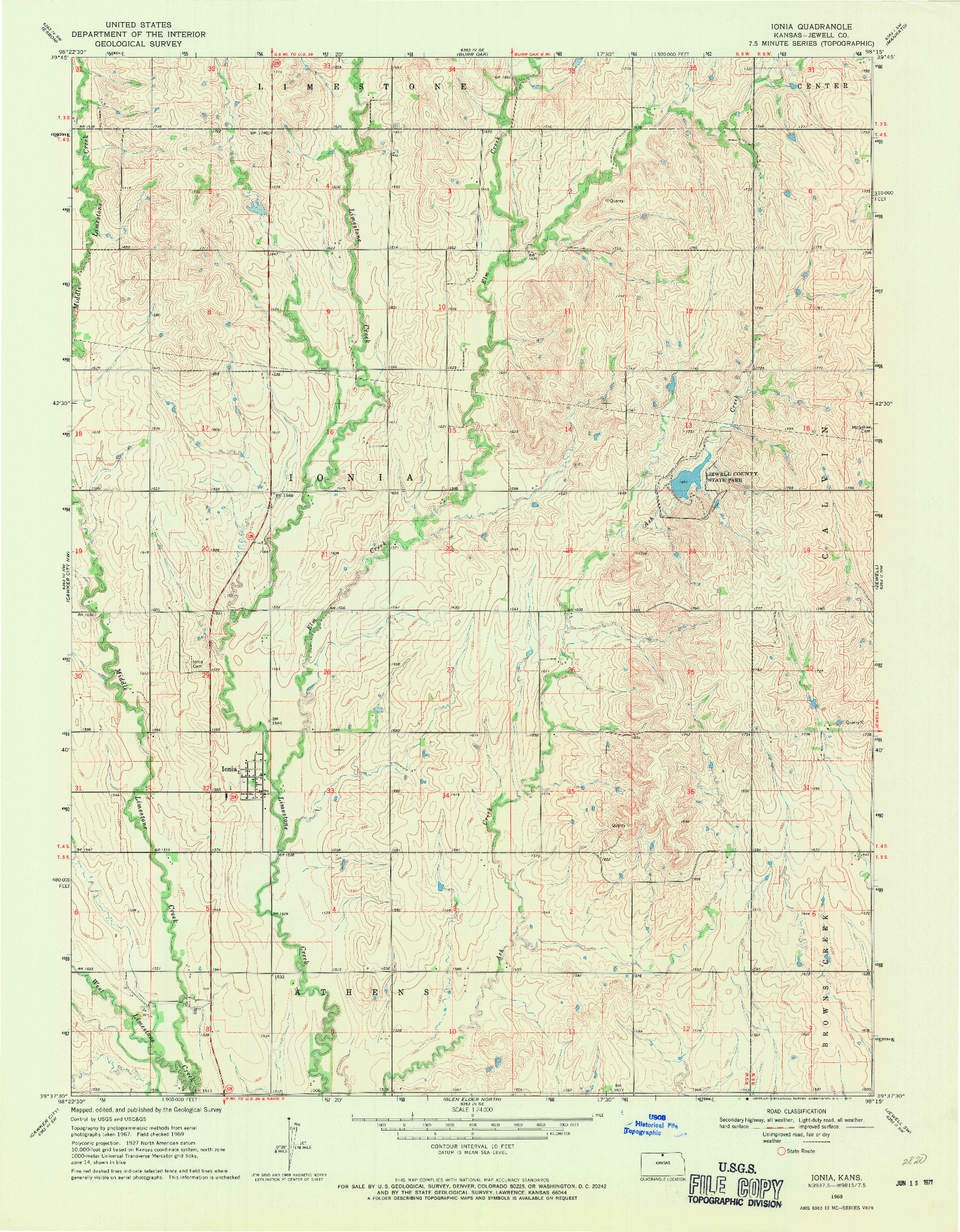USGS 1:24000-SCALE QUADRANGLE FOR IONIA, KS 1969