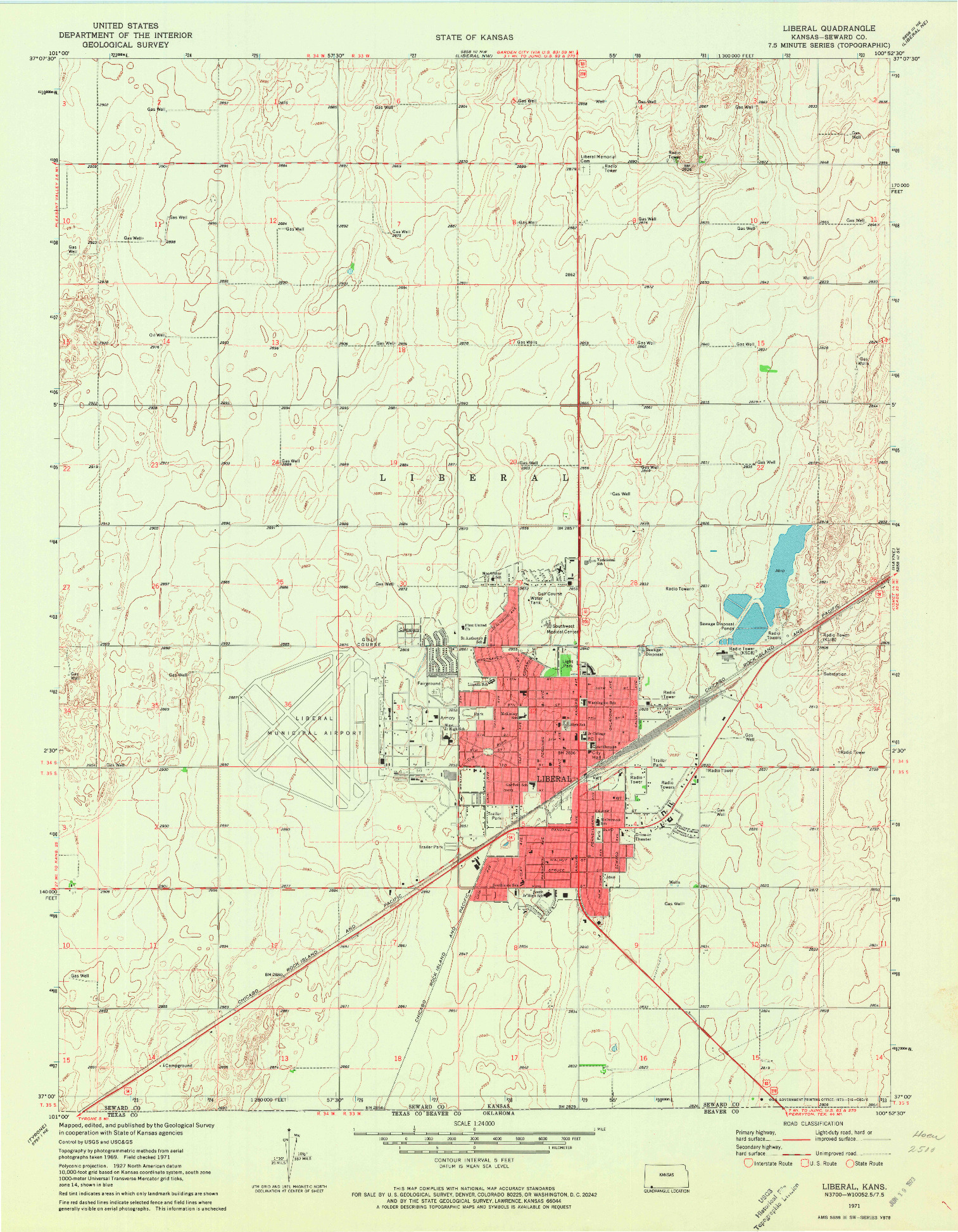 USGS 1:24000-SCALE QUADRANGLE FOR LIBERAL, KS 1971
